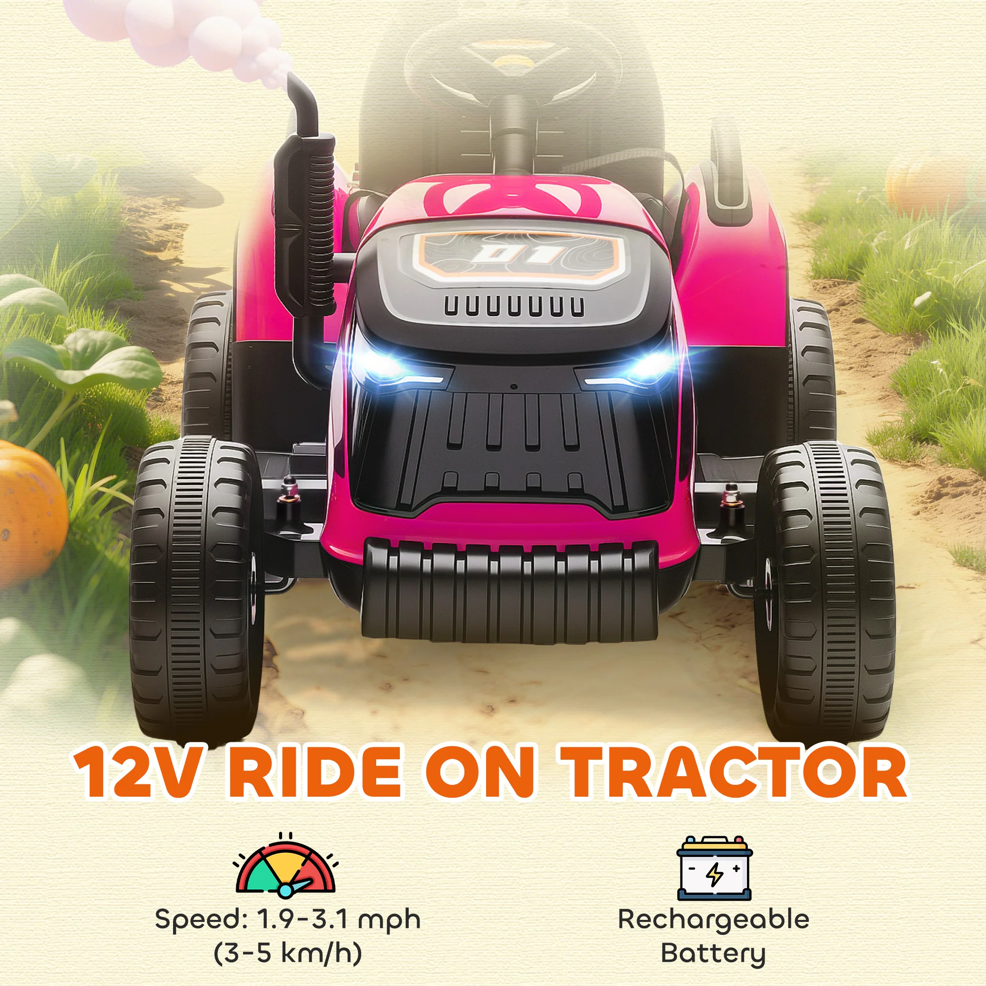 AIYAPLAY Ride On Tractor And Trailer, 12V Electric Ride On Tractor, - Image 21