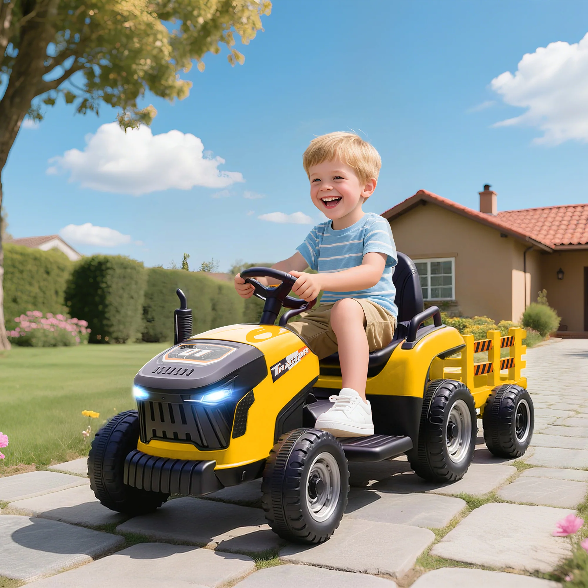 AIYAPLAY Ride On Tractor And Trailer, 12V Electric Ride On Tractor, - Image 29