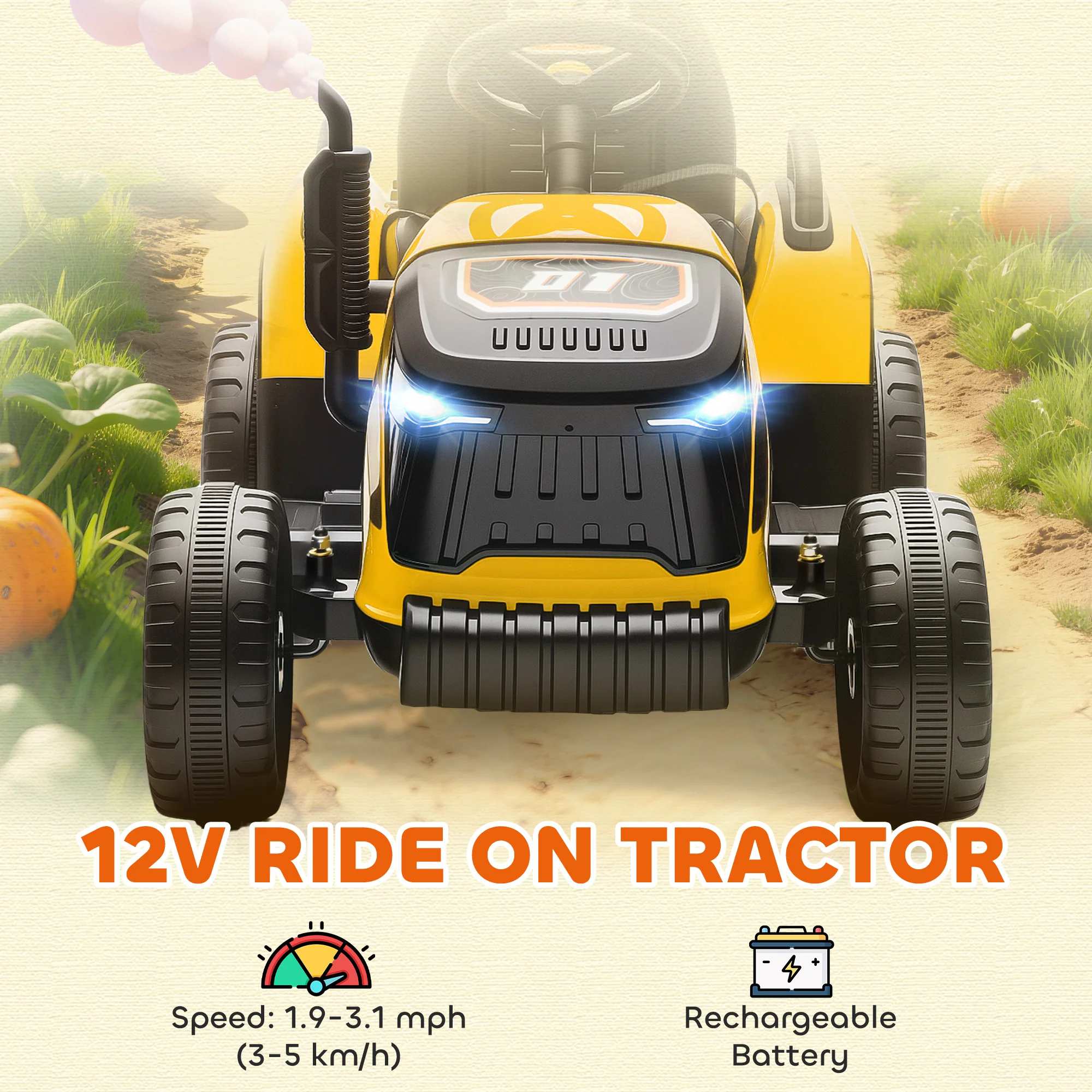AIYAPLAY Ride On Tractor And Trailer, 12V Electric Ride On Tractor, - Image 30