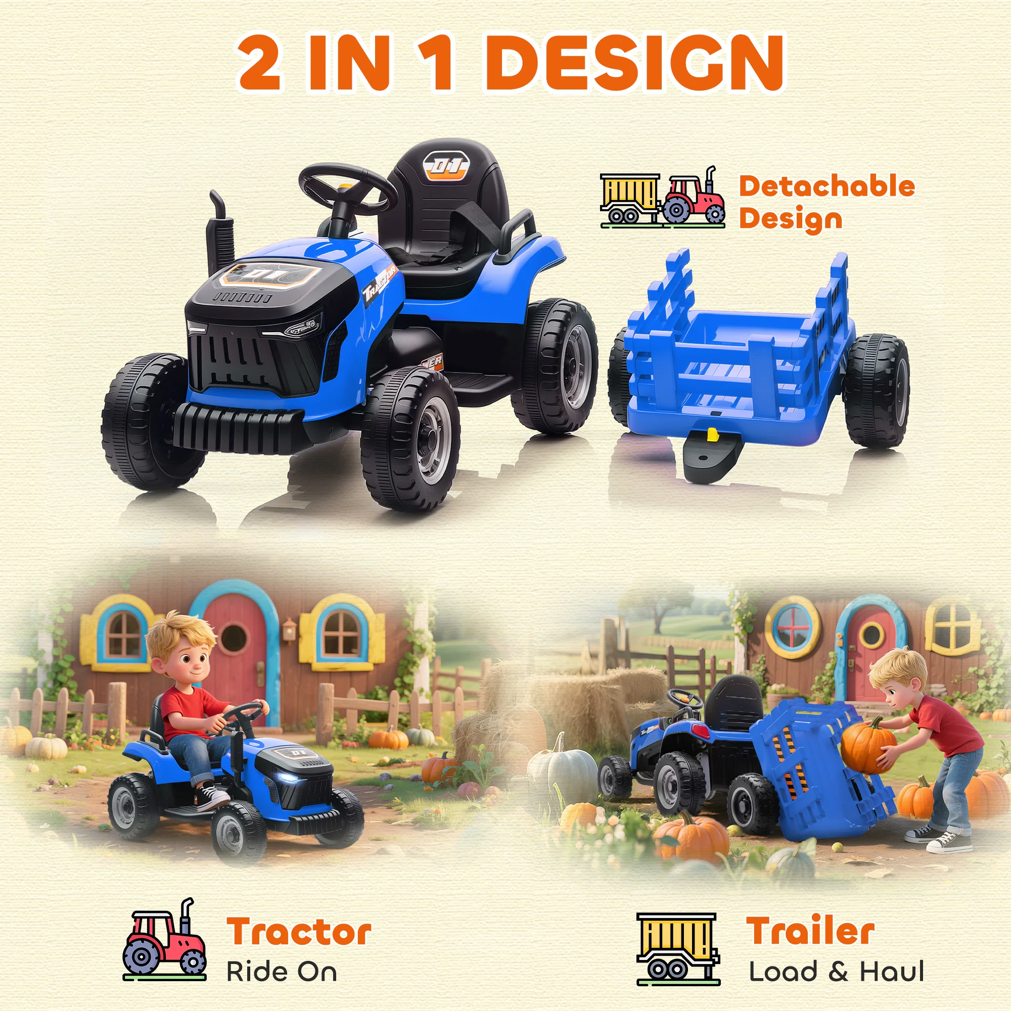 AIYAPLAY Ride On Tractor And Trailer, 12V Electric Ride On Tractor, - Image 4