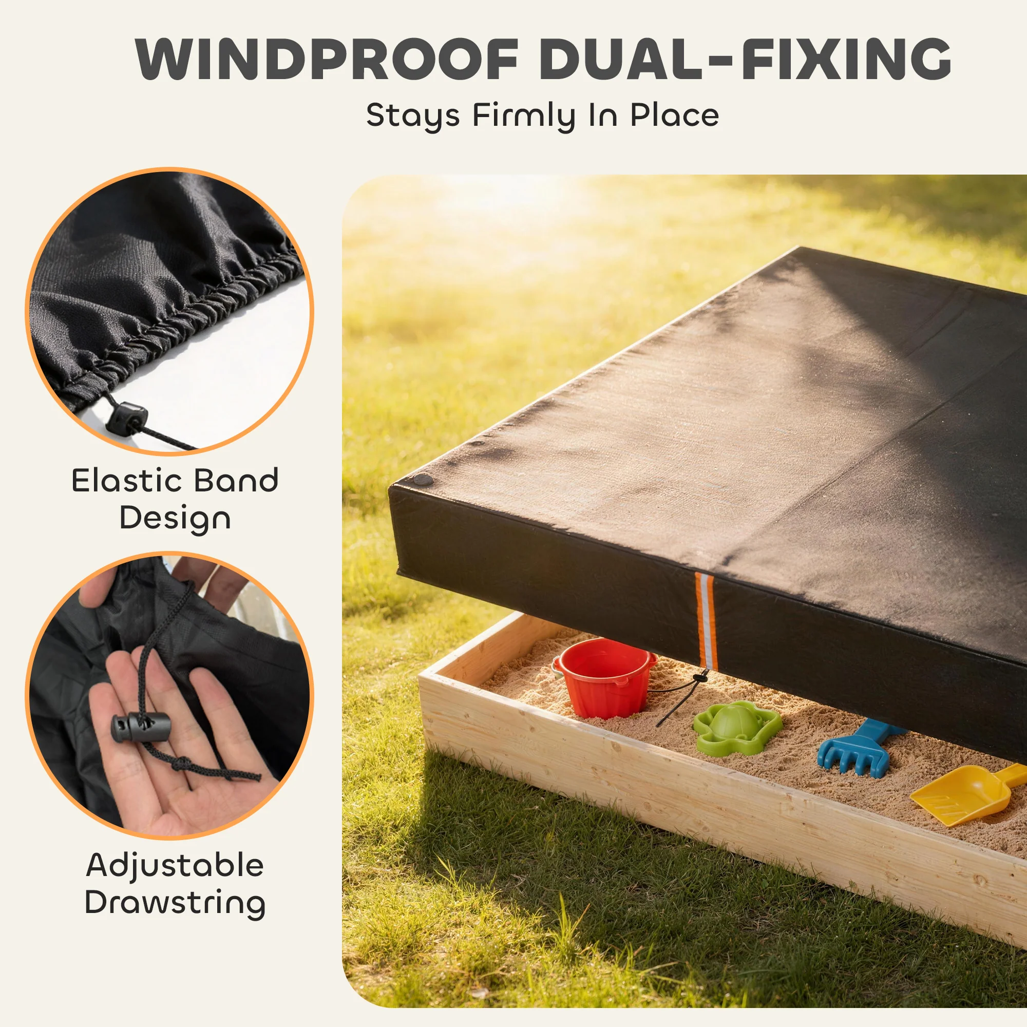AIYAPLAY Sandbox Cover, Square Sandpit Cover with Drawstring & Elastic Band - Image 4