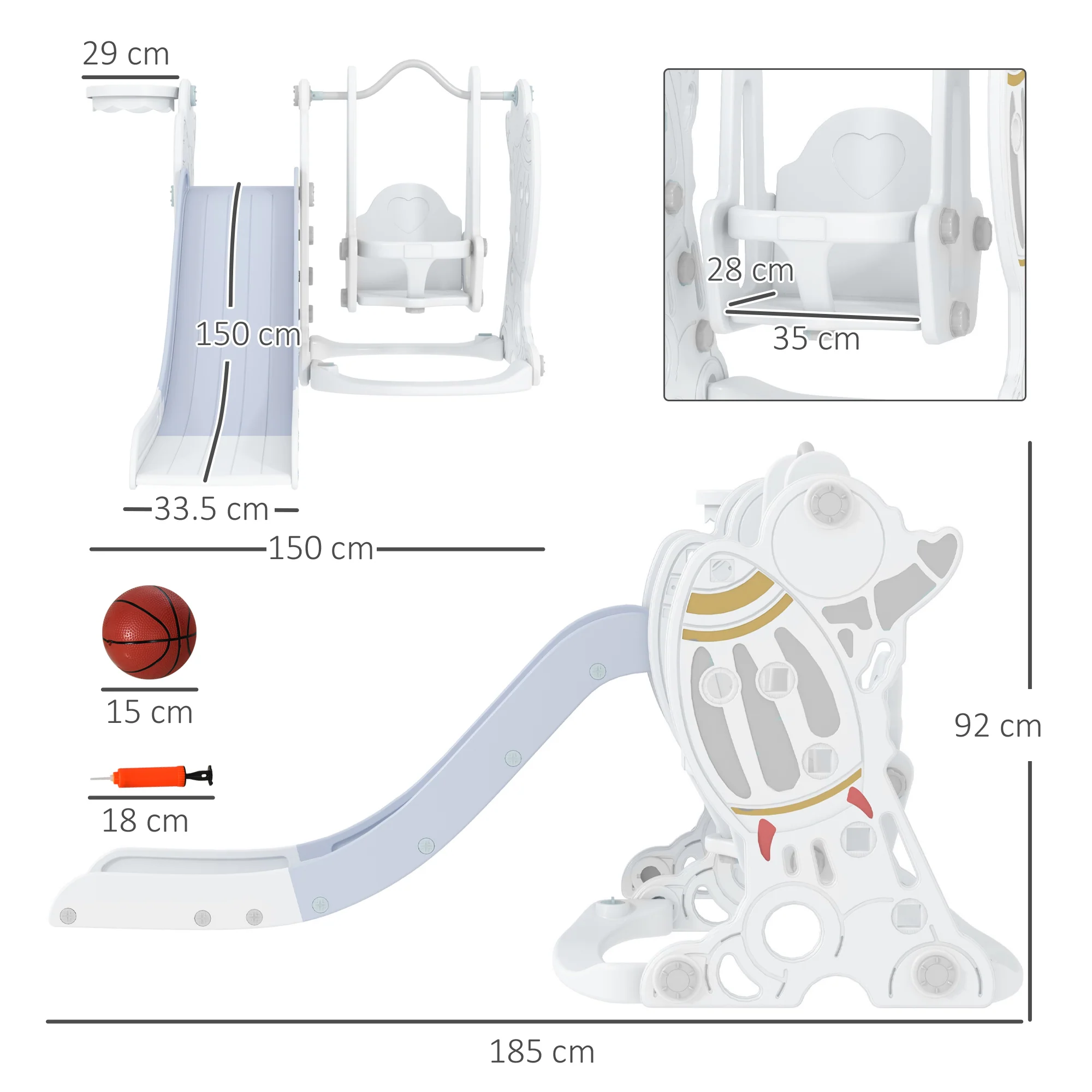 AIYAPLAY Space-Themed Slide and Swing Set for Kids, Swing Slide Basketball Hoop - Image 5