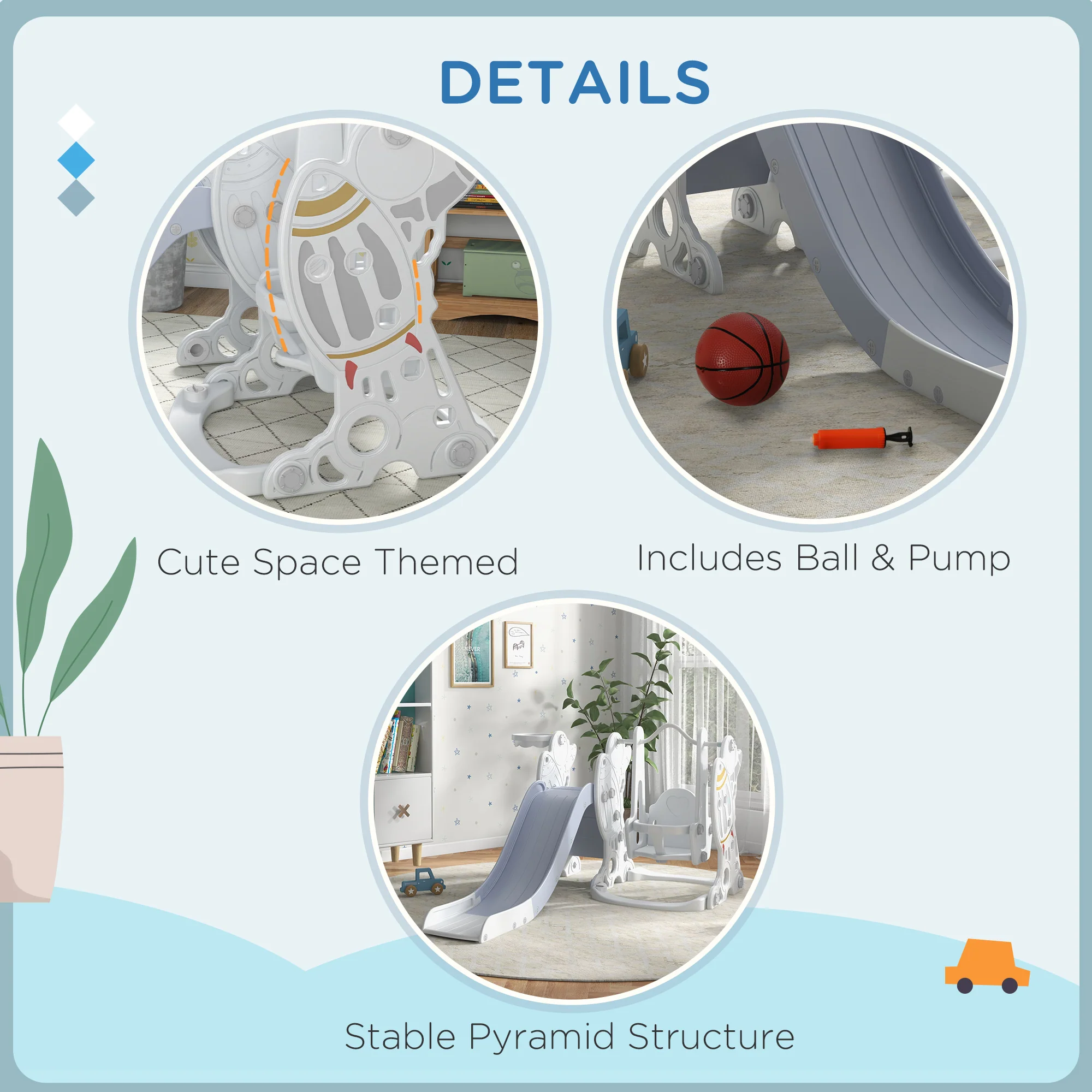 AIYAPLAY Space-Themed Slide and Swing Set for Kids, Swing Slide Basketball Hoop - Image 7