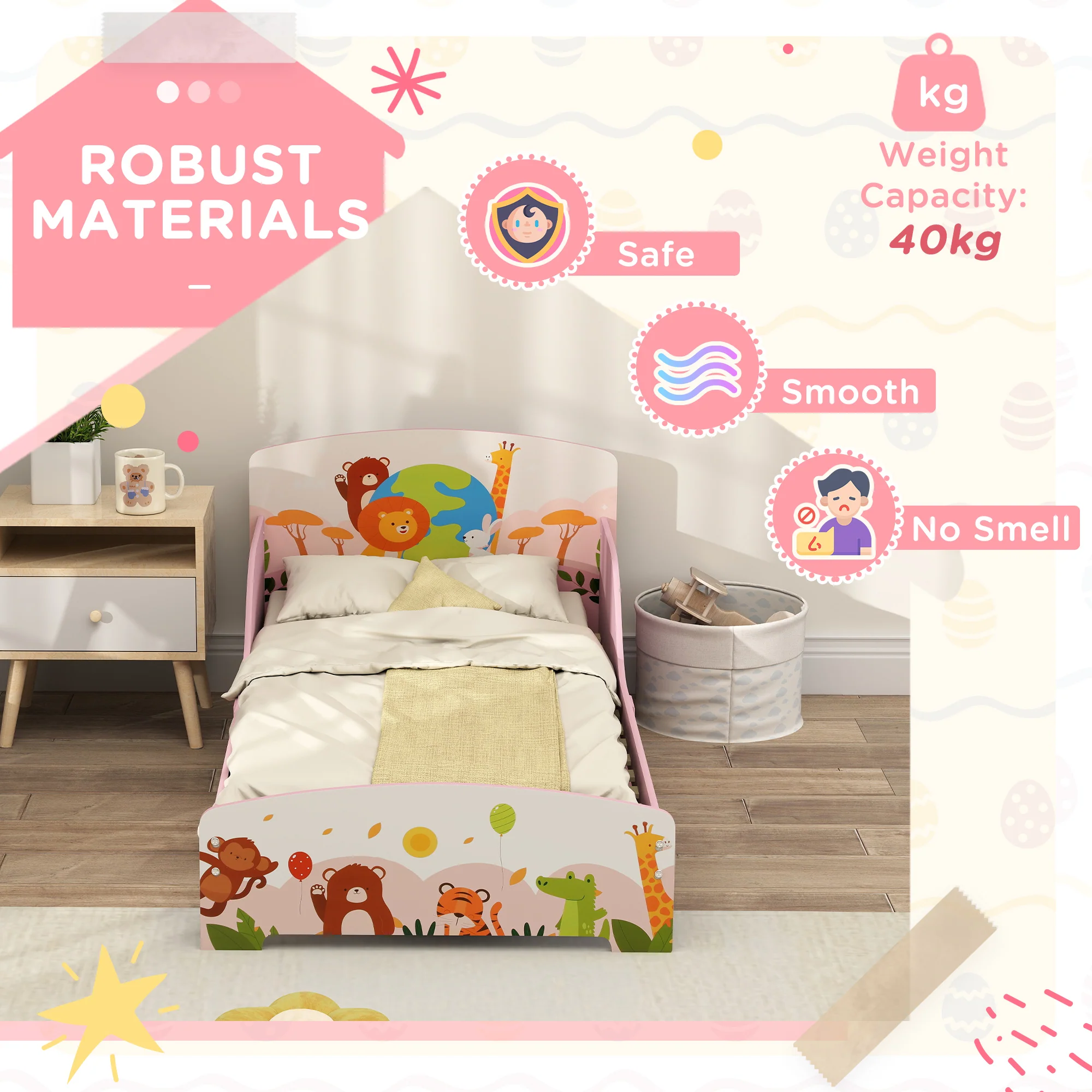 AIYAPLAY Toddler Bed, Cute Animal-Themed Kids Bed Frame, 143 x 77 x 60cm - Image 4