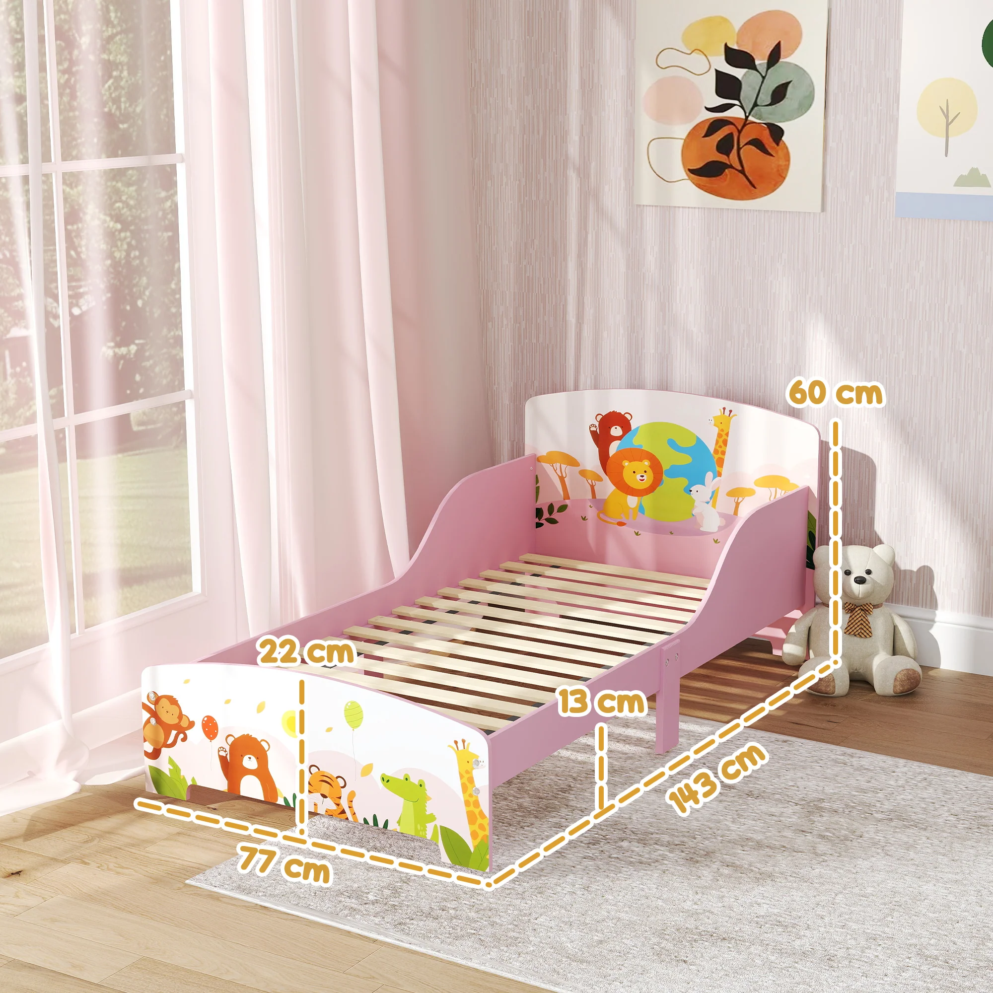 AIYAPLAY Toddler Bed, Cute Animal-Themed Kids Bed Frame, 143 x 77 x 60cm - Image 5