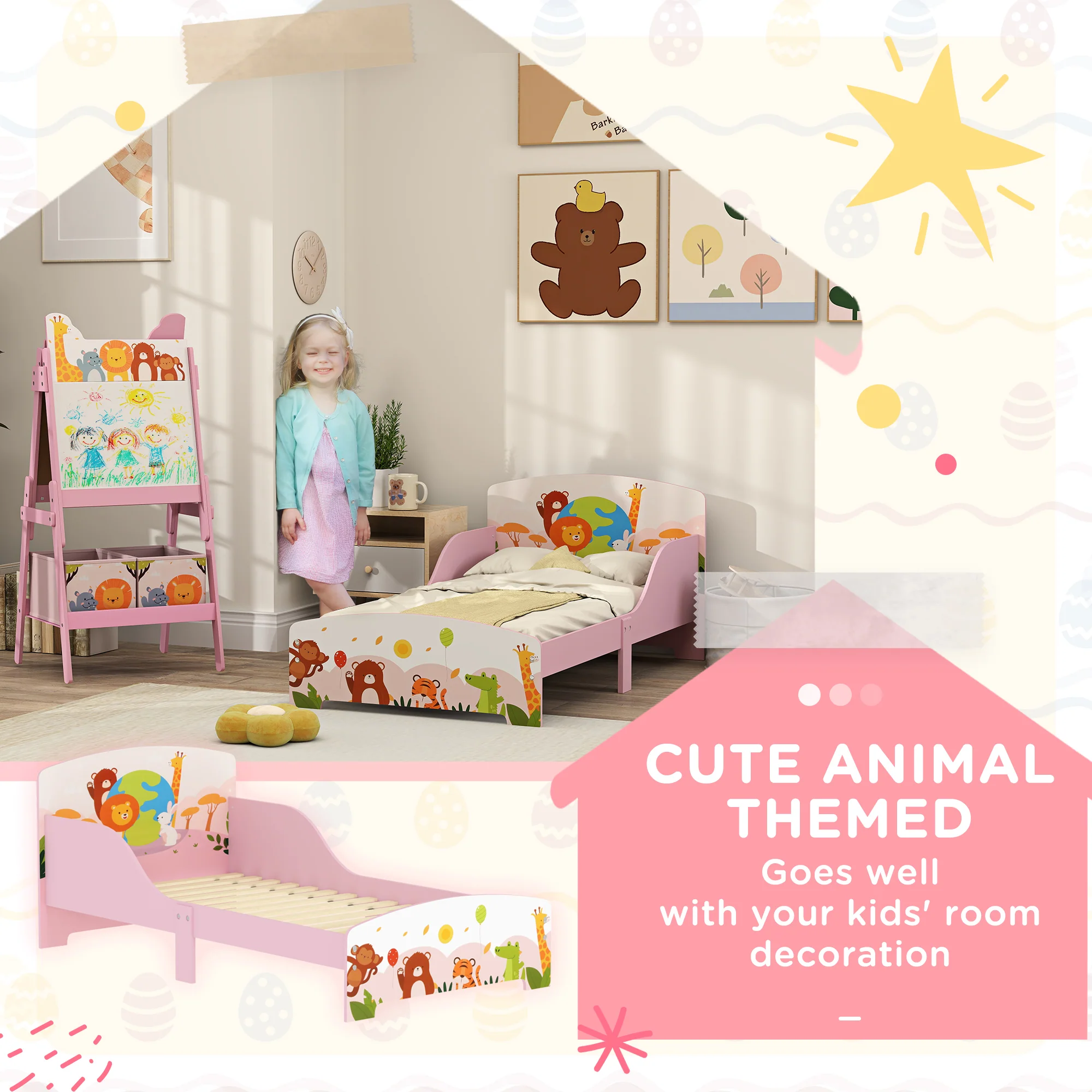 AIYAPLAY Toddler Bed, Cute Animal-Themed Kids Bed Frame, 143 x 77 x 60cm - Image 6