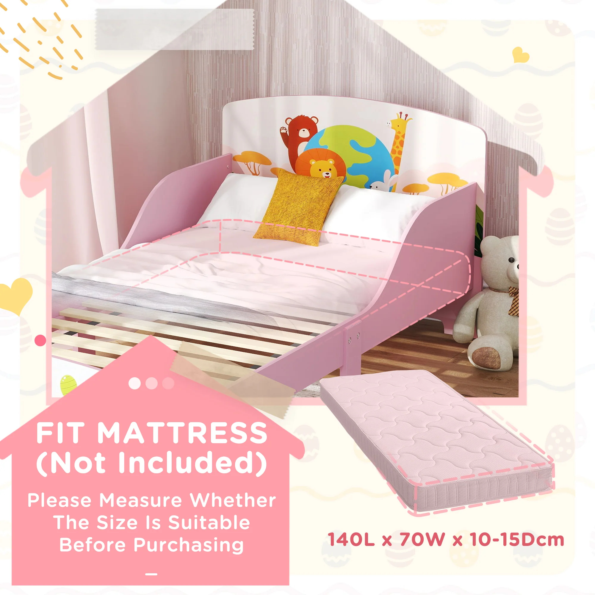 AIYAPLAY Toddler Bed, Cute Animal-Themed Kids Bed Frame, 143 x 77 x 60cm - Image 7