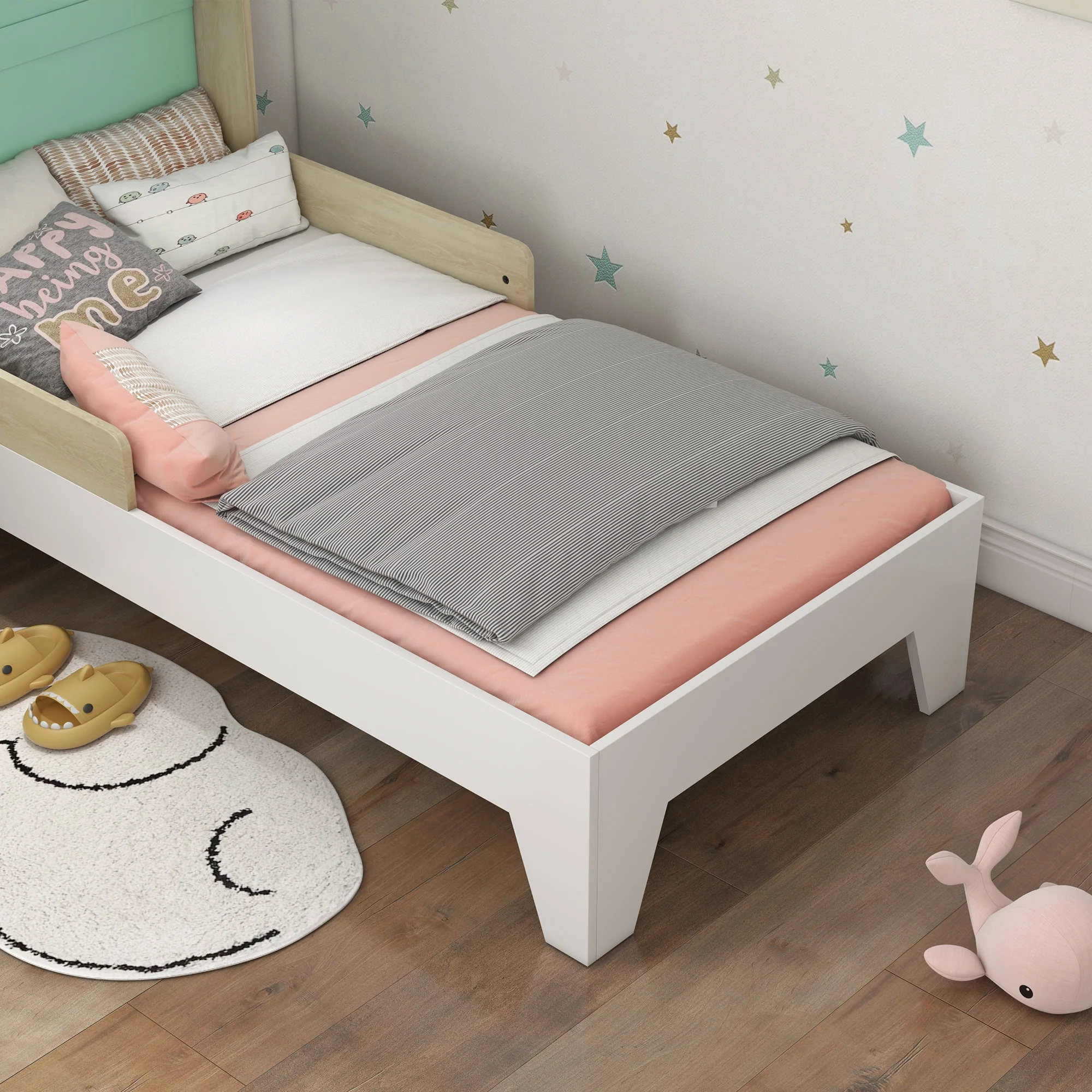 AIYAPLAY Toddler Bed Frame Bedroom Furniture w/ Guardrails, 144 x 74 x 110cm - Image 9