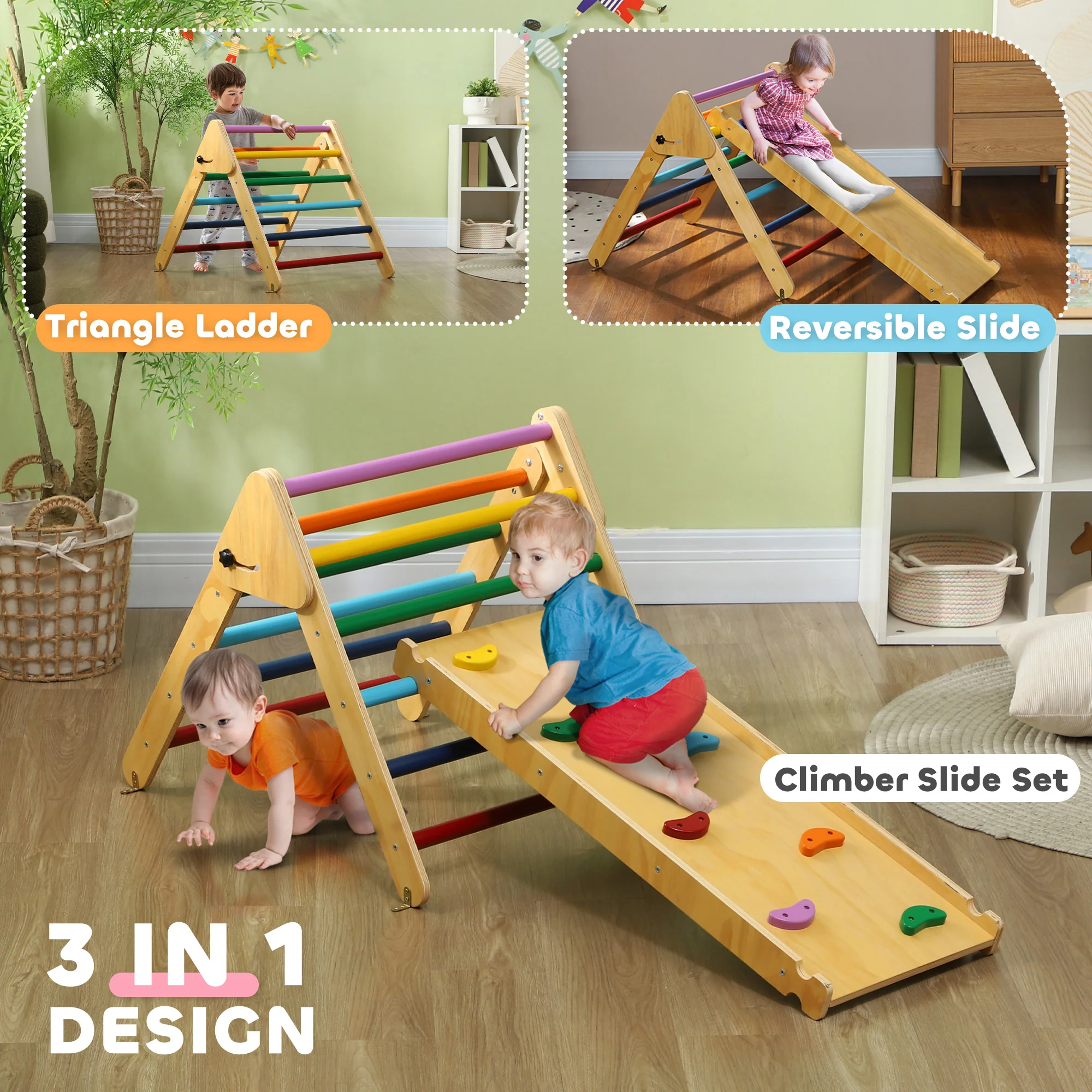 AIYAPLAY Toddler Climbing Frame, Wooden Indoor Pikler Triangle Set - Image 3