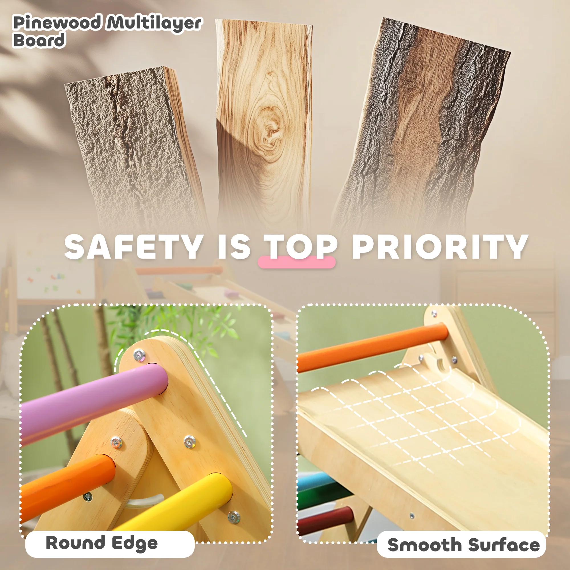 AIYAPLAY Toddler Climbing Frame, Wooden Indoor Pikler Triangle Set - Image 4