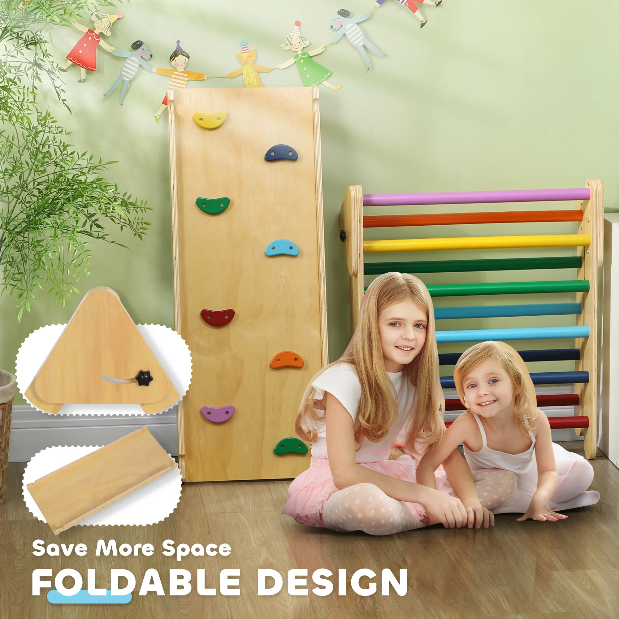 AIYAPLAY Toddler Climbing Frame, Wooden Indoor Pikler Triangle Set - Image 7