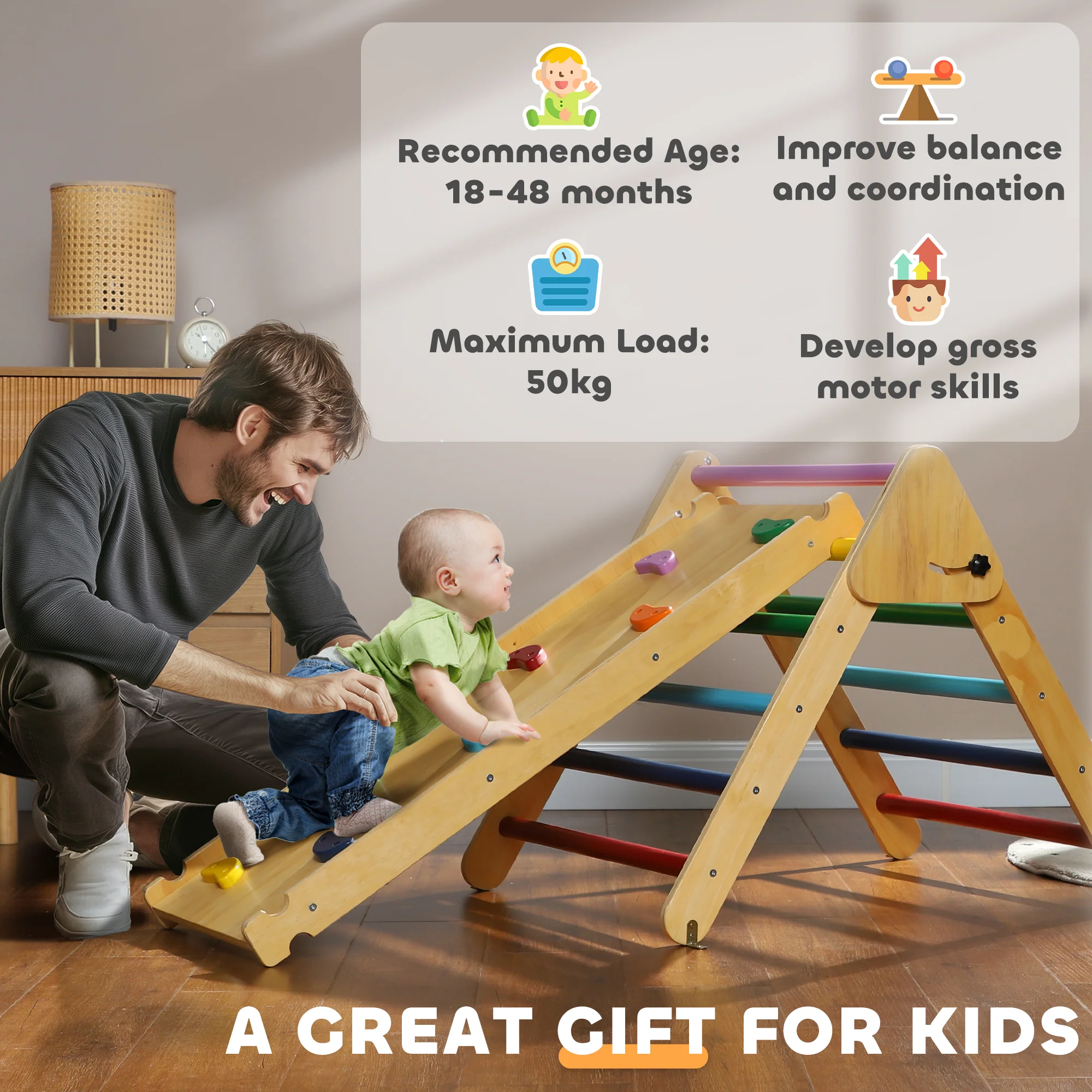 AIYAPLAY Toddler Climbing Frame, Wooden Indoor Pikler Triangle Set - Image 8