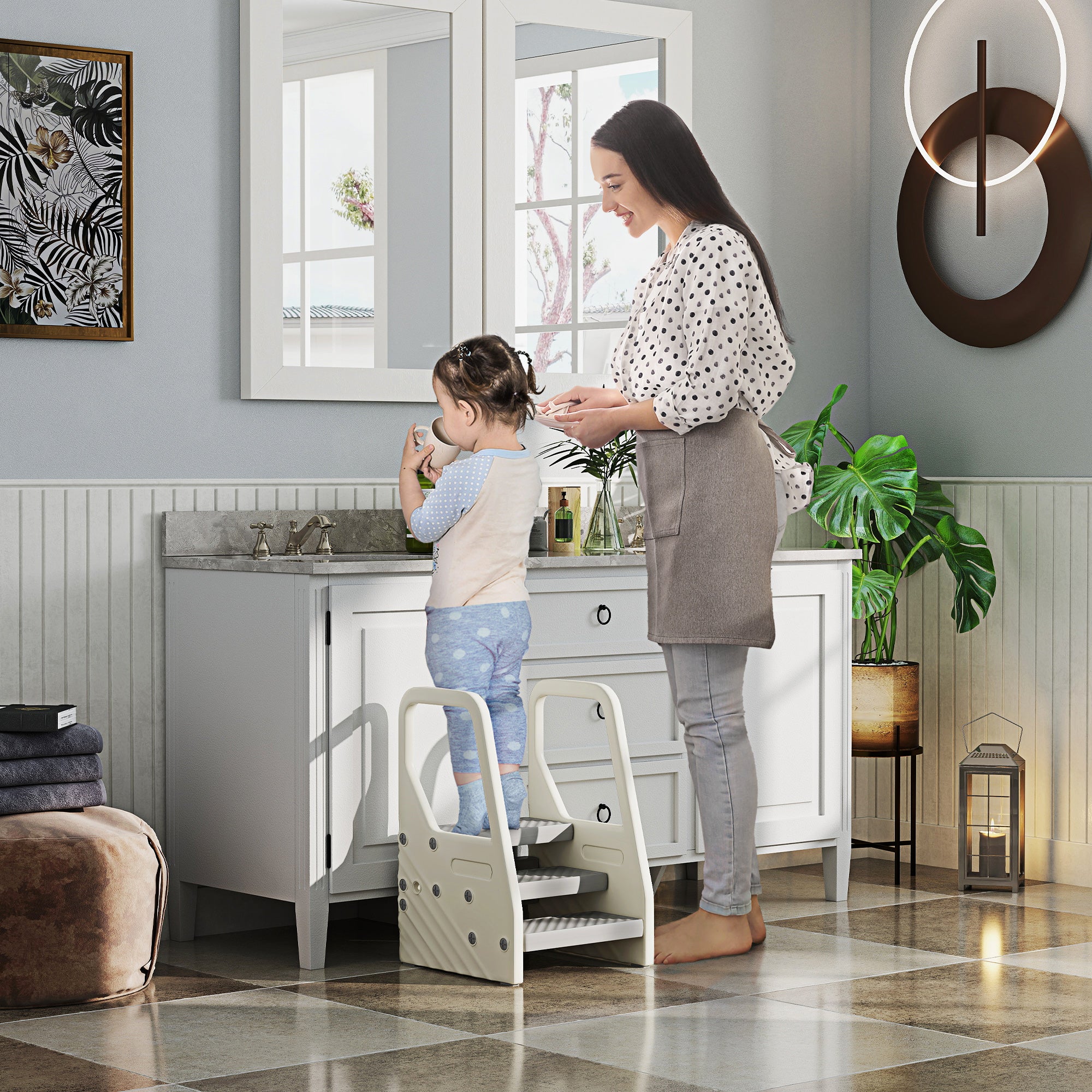 AIYAPLAY Toddler Tower, Adjustable 3 Step Kitchen Stool Helper For 2-5 Years - Image 2