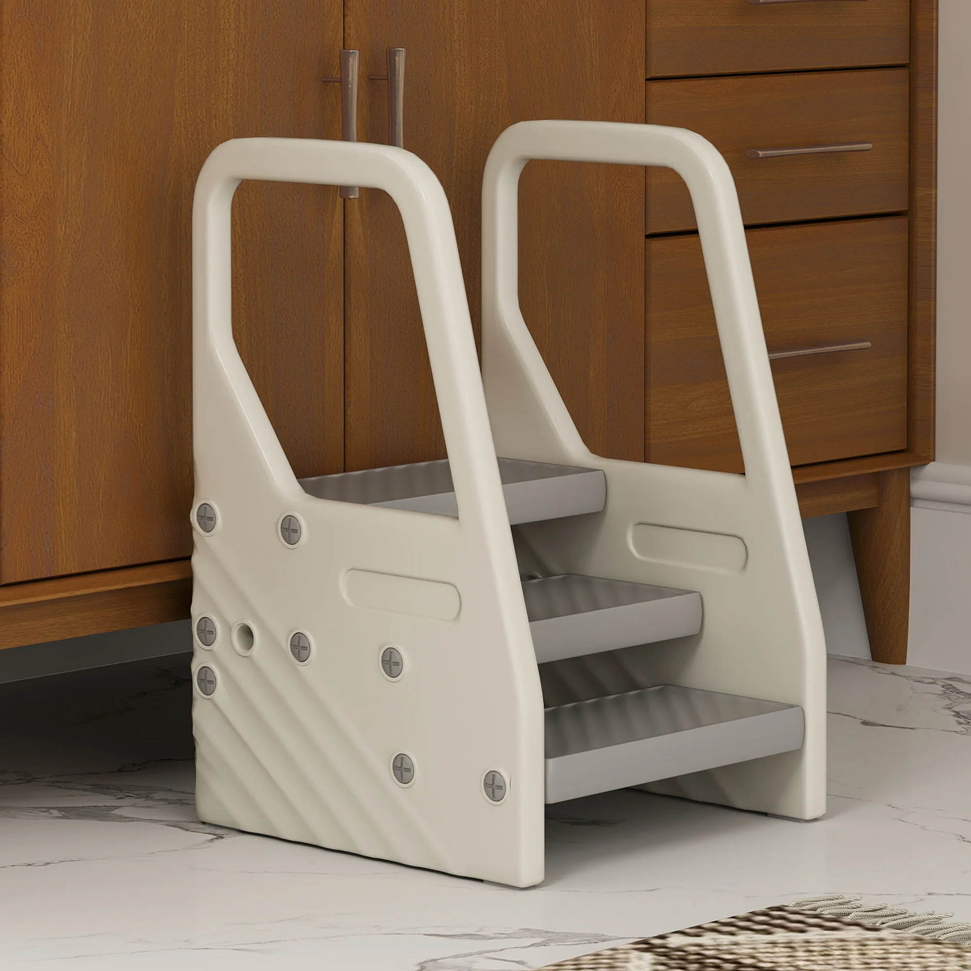 AIYAPLAY Toddler Tower, Adjustable 3 Step Kitchen Stool Helper For 2-5 Years - Image 9