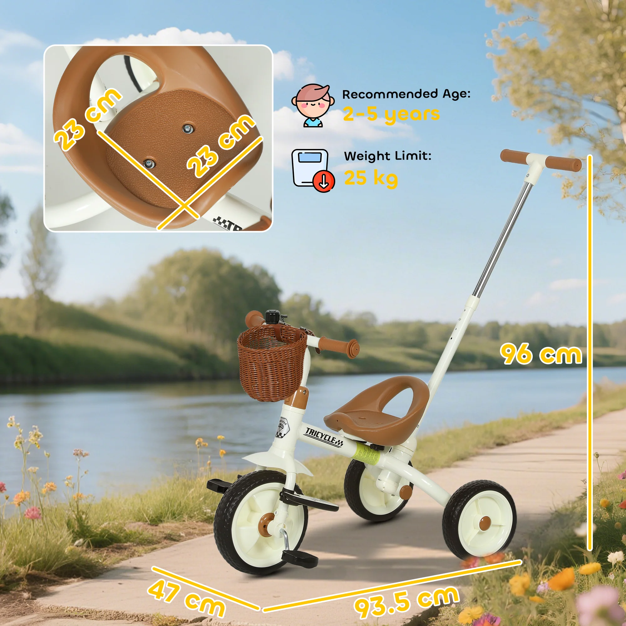 AIYAPLAY Toddler Trike With Adjustable Parent Handle Basket For Kids - Image 14