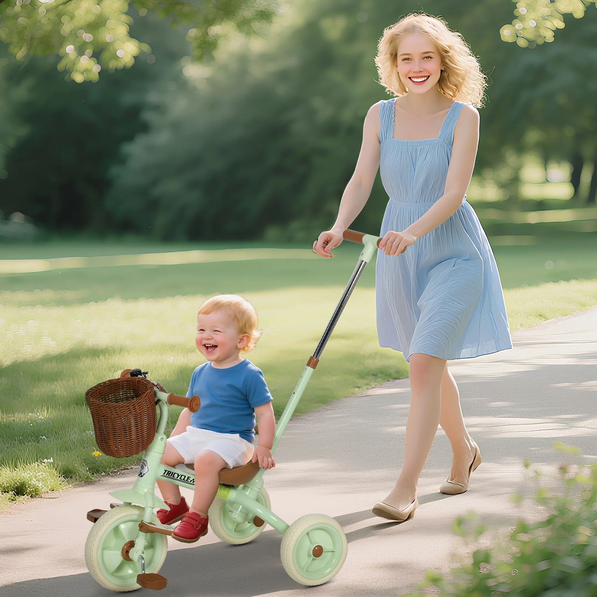 AIYAPLAY Toddler Trike With Adjustable Parent Handle Basket For Kids - Image 2