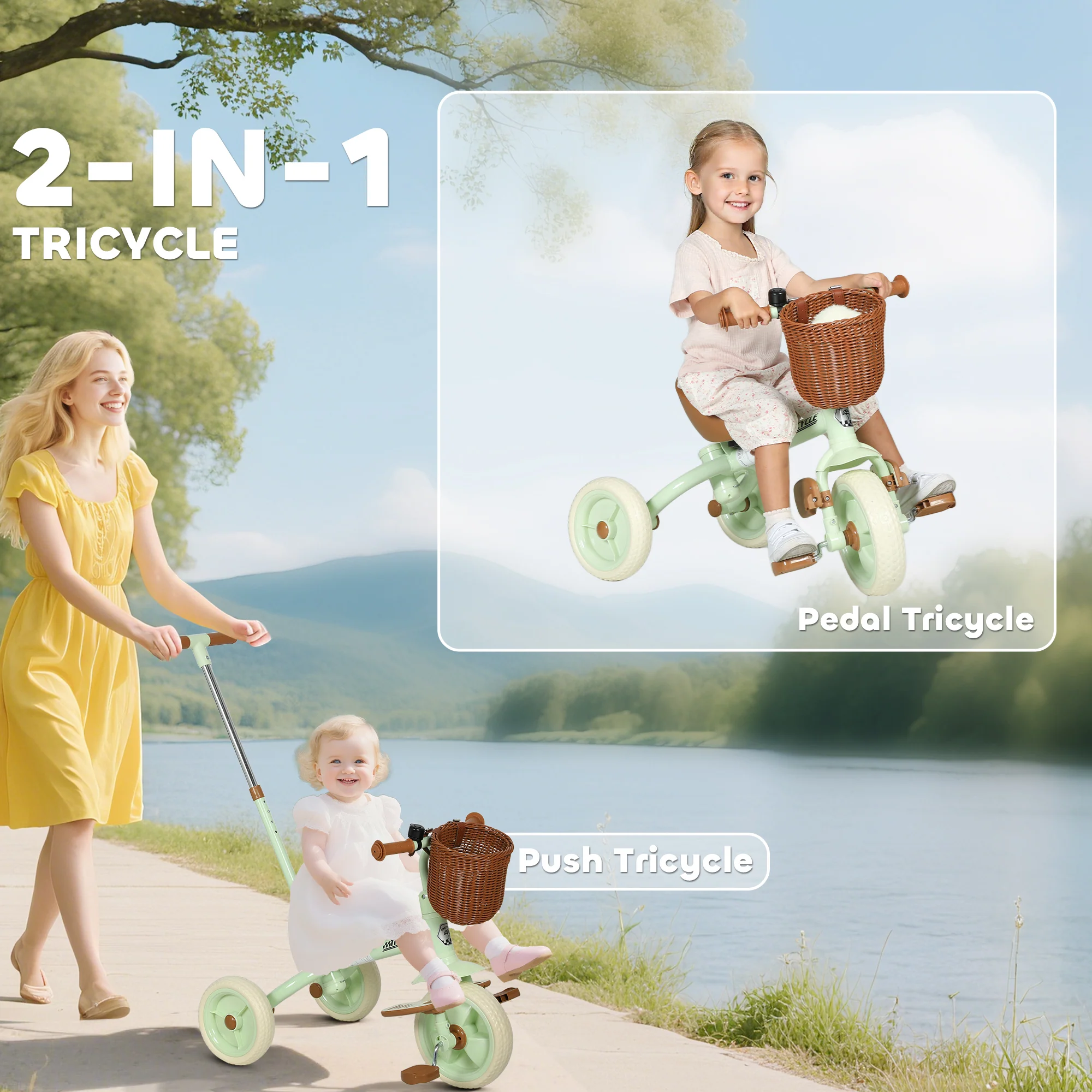 AIYAPLAY Toddler Trike With Adjustable Parent Handle Basket For Kids - Image 3