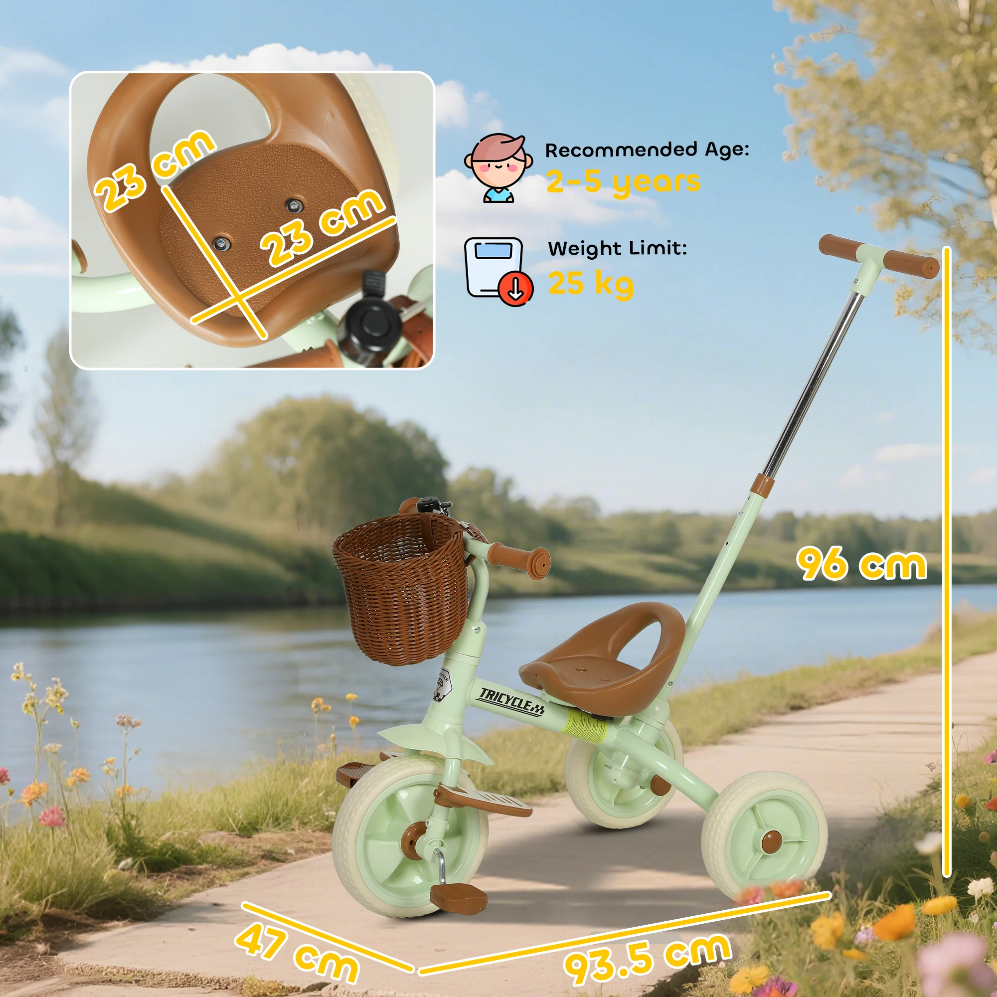 AIYAPLAY Toddler Trike With Adjustable Parent Handle Basket For Kids - Image 5