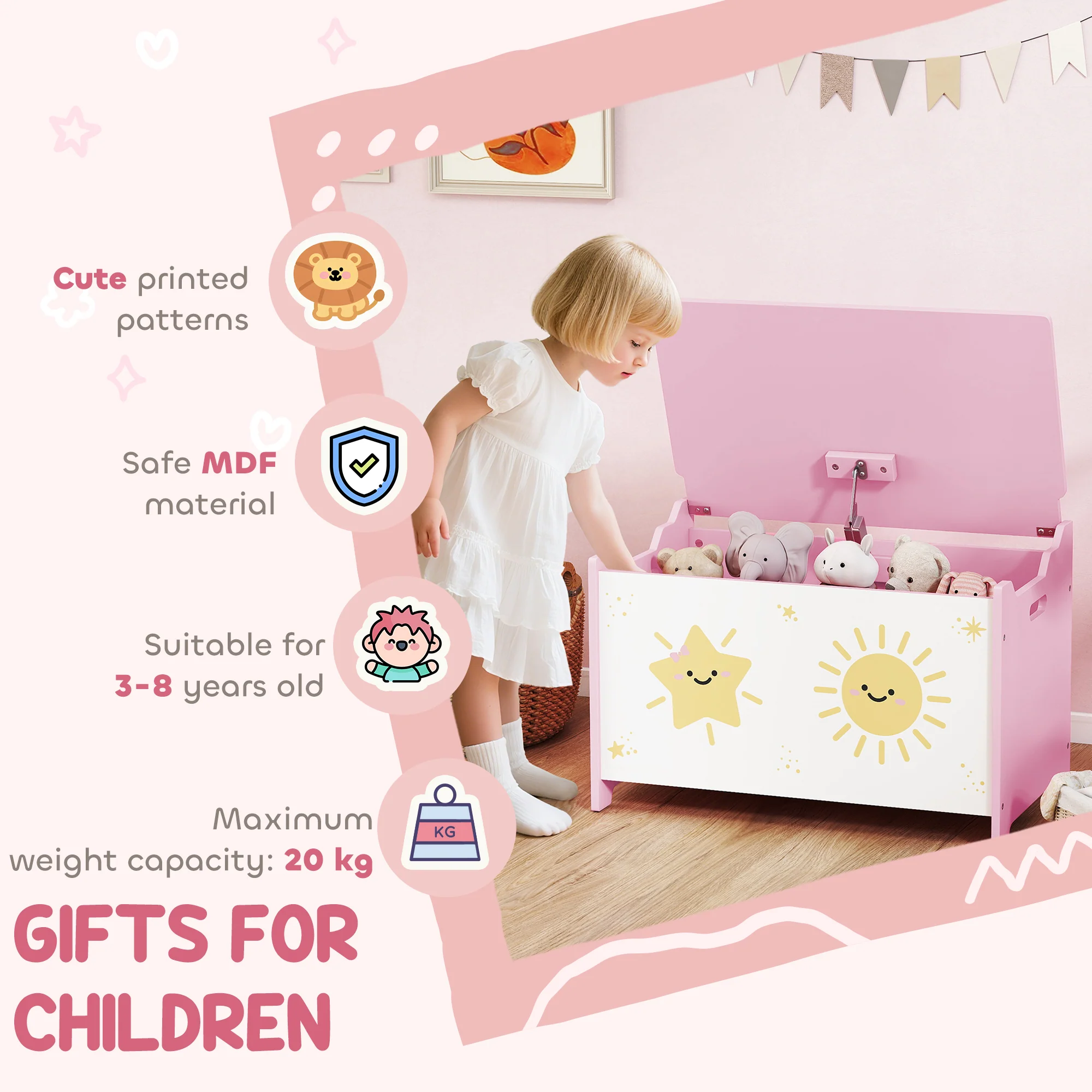 AIYAPLAY Toy Box With Lid, Safety Hinges For Kids, Nursery, Bedroom, - Image 16