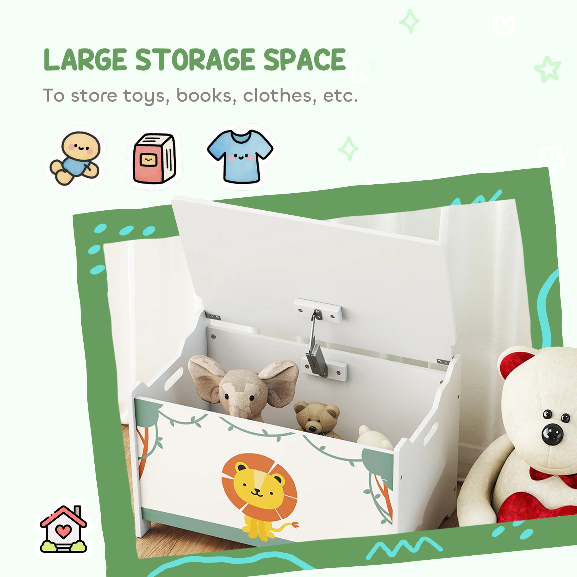AIYAPLAY Toy Box With Lid, Safety Hinges For Kids, Nursery, Bedroom, - Image 3