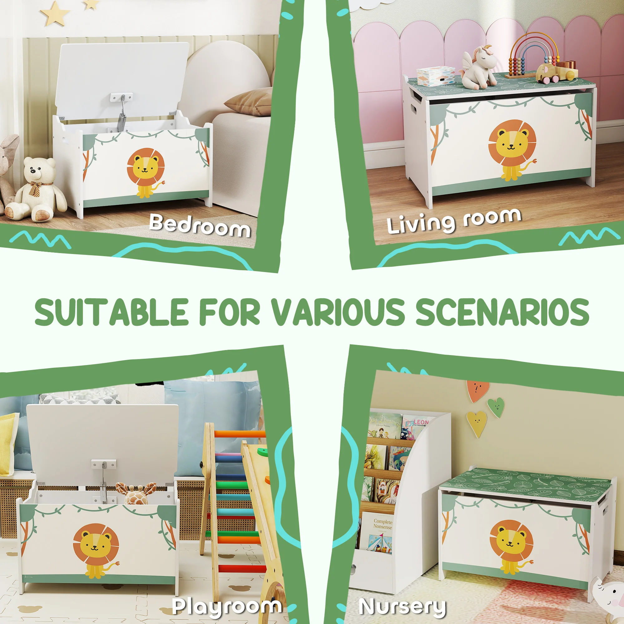 AIYAPLAY Toy Box With Lid, Safety Hinges For Kids, Nursery, Bedroom, - Image 6