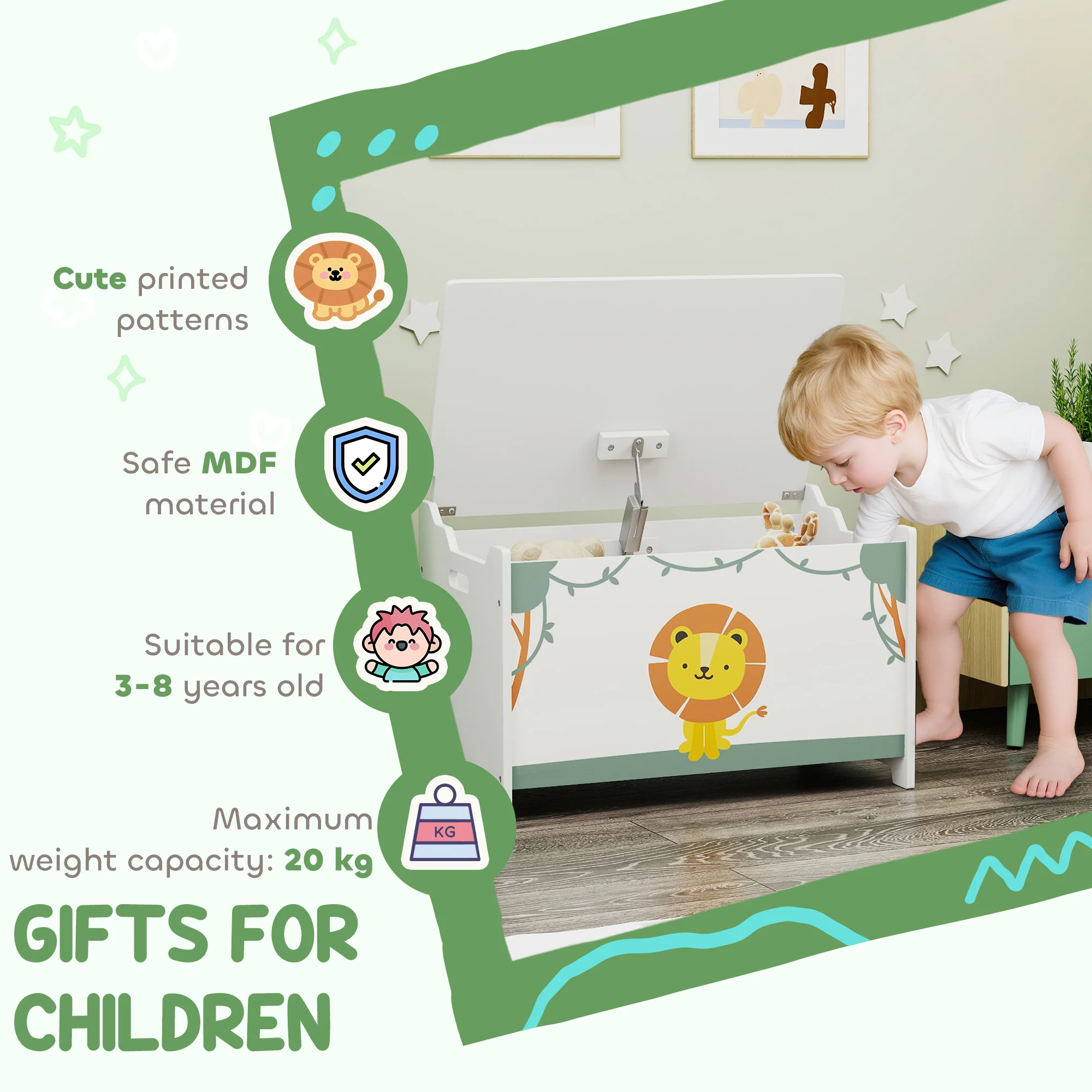 AIYAPLAY Toy Box With Lid, Safety Hinges For Kids, Nursery, Bedroom, - Image 7