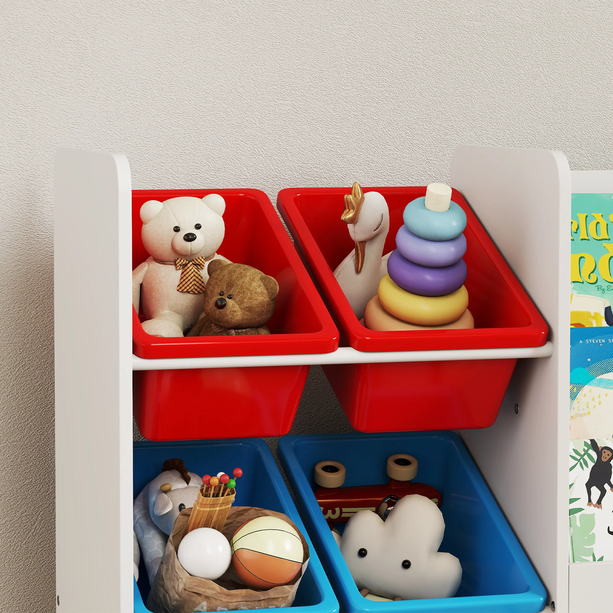 AIYAPLAY Toy Storage Unit, Childrens Bookcase with 6 Bins, Multicoloured - Image 9