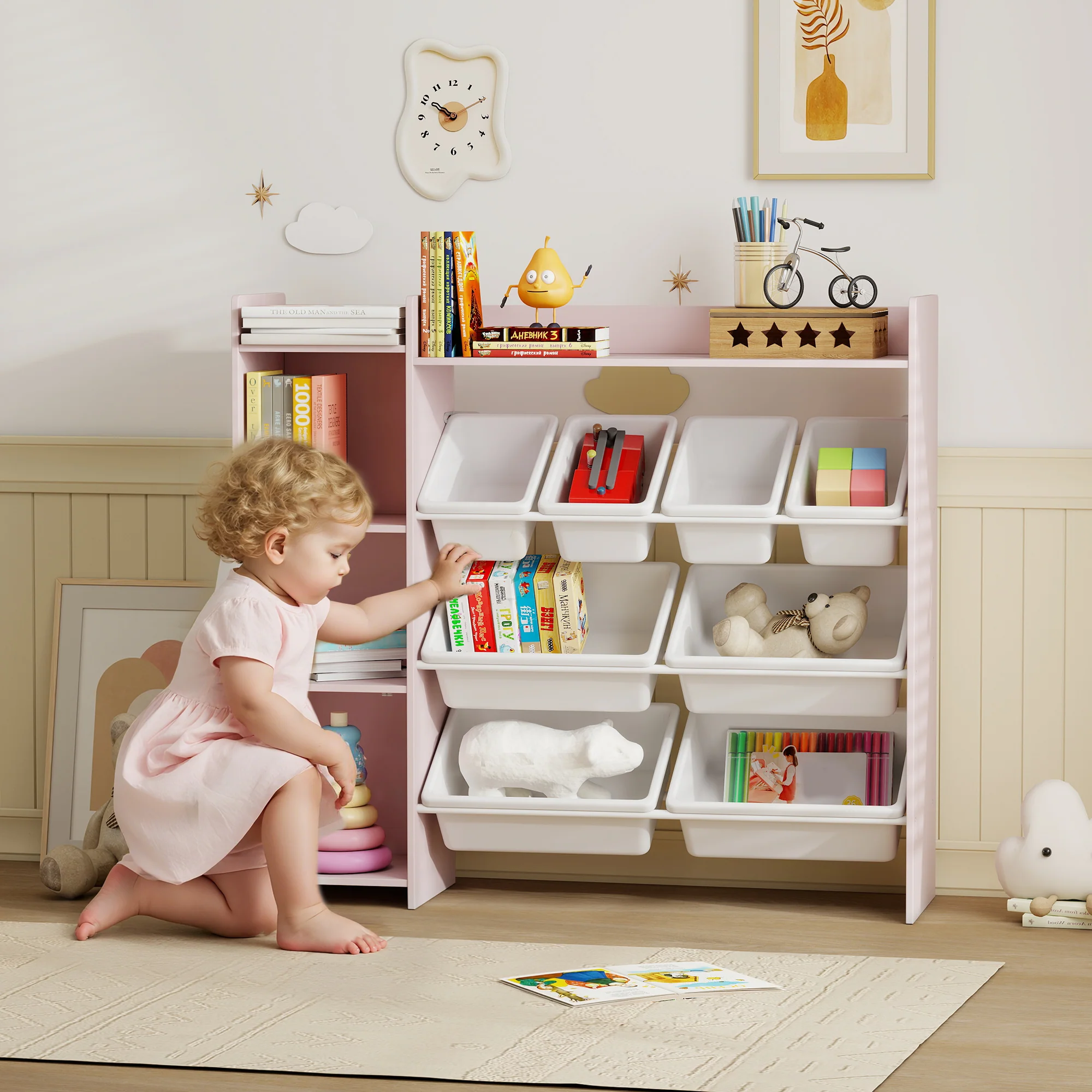 AIYAPLAY Toy Storage Unit With 8 Removable Bins, Storage Shelves, Cabinet - Image 2