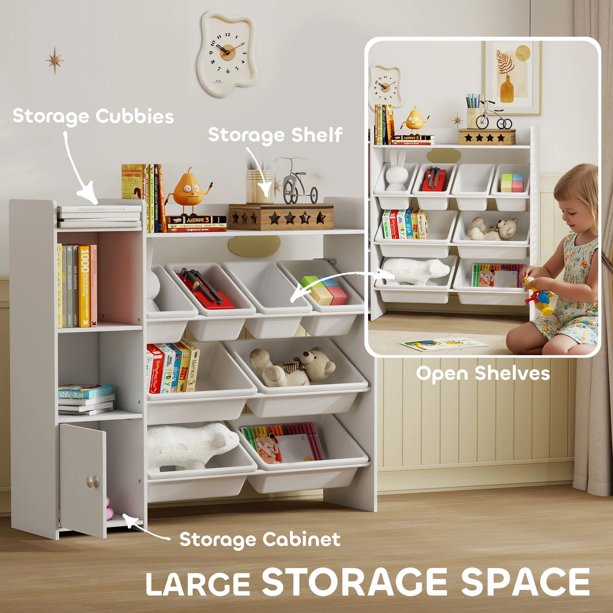 AIYAPLAY Toy Storage Unit With 8 Removable Bins, Storage Shelves, Cabinet - Image 3