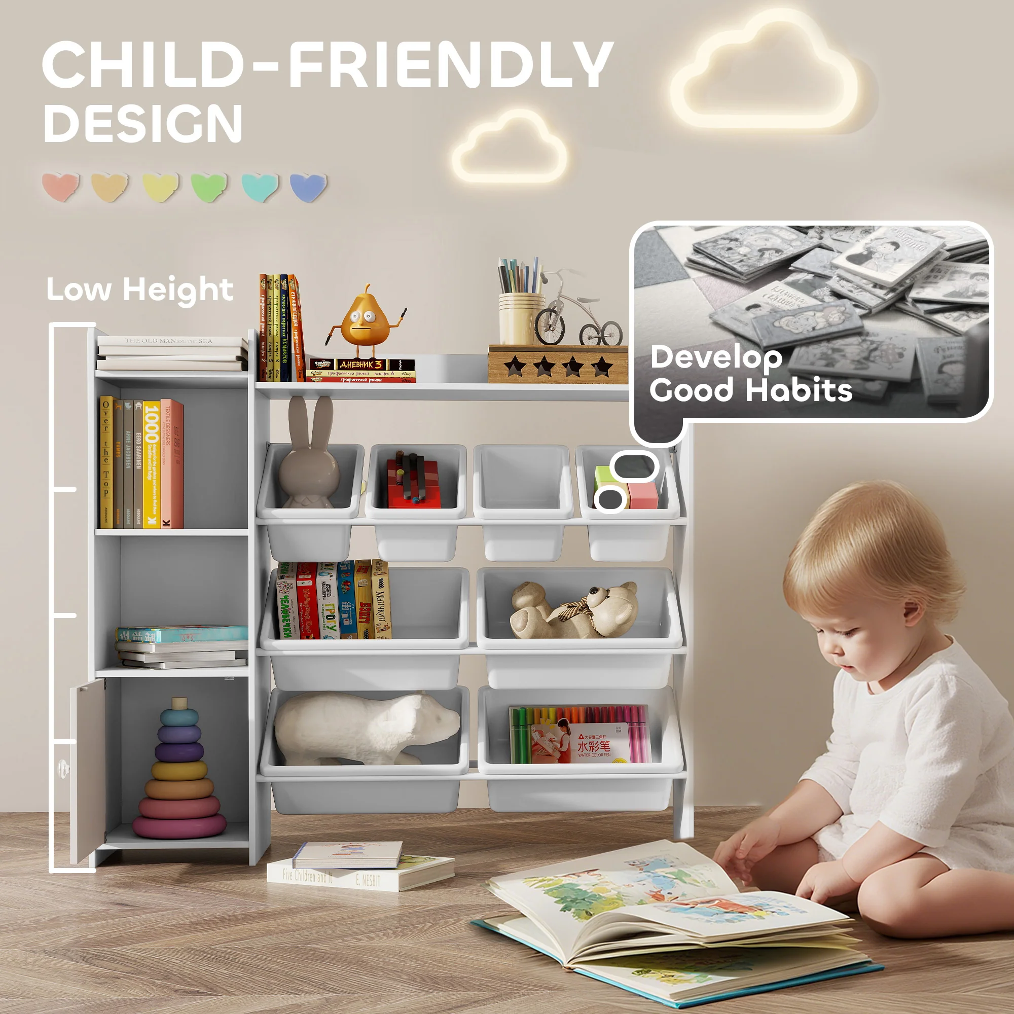 AIYAPLAY Toy Storage Unit With 8 Removable Bins, Storage Shelves, Cabinet - Image 4