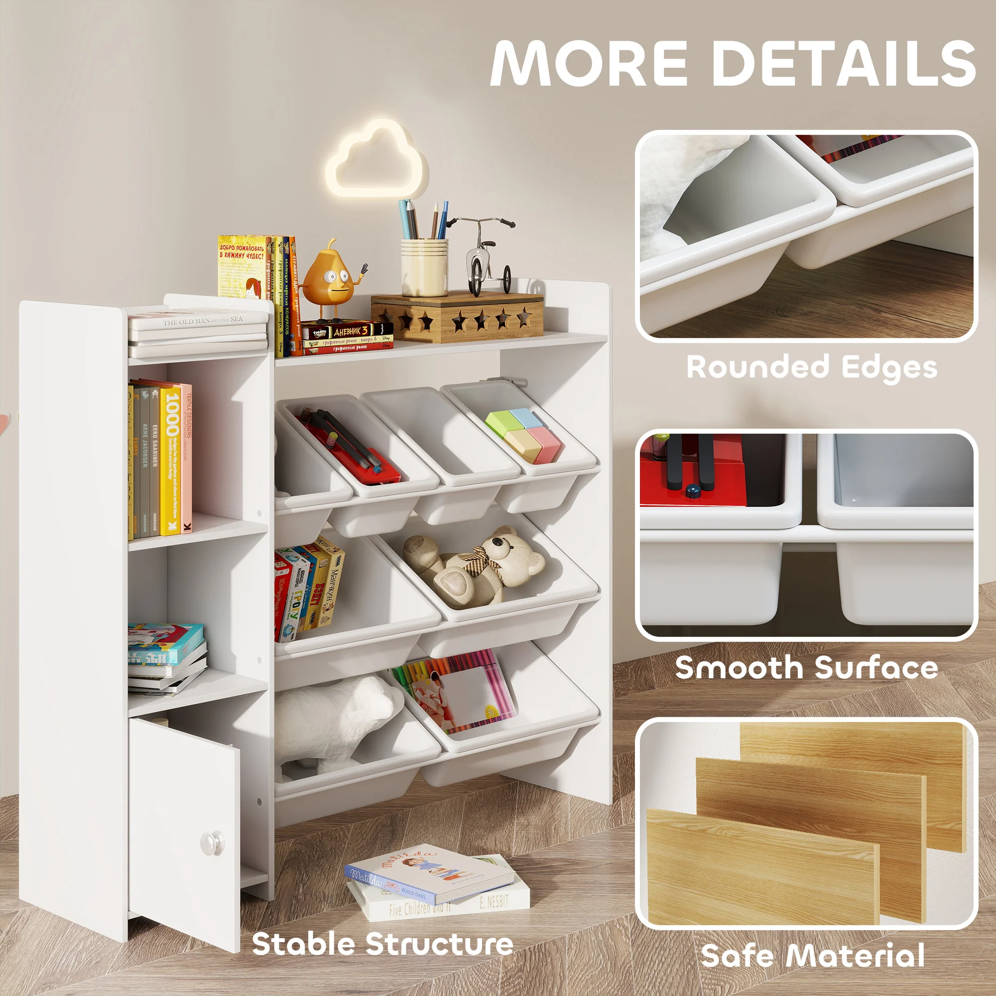 AIYAPLAY Toy Storage Unit With 8 Removable Bins, Storage Shelves, Cabinet - Image 6