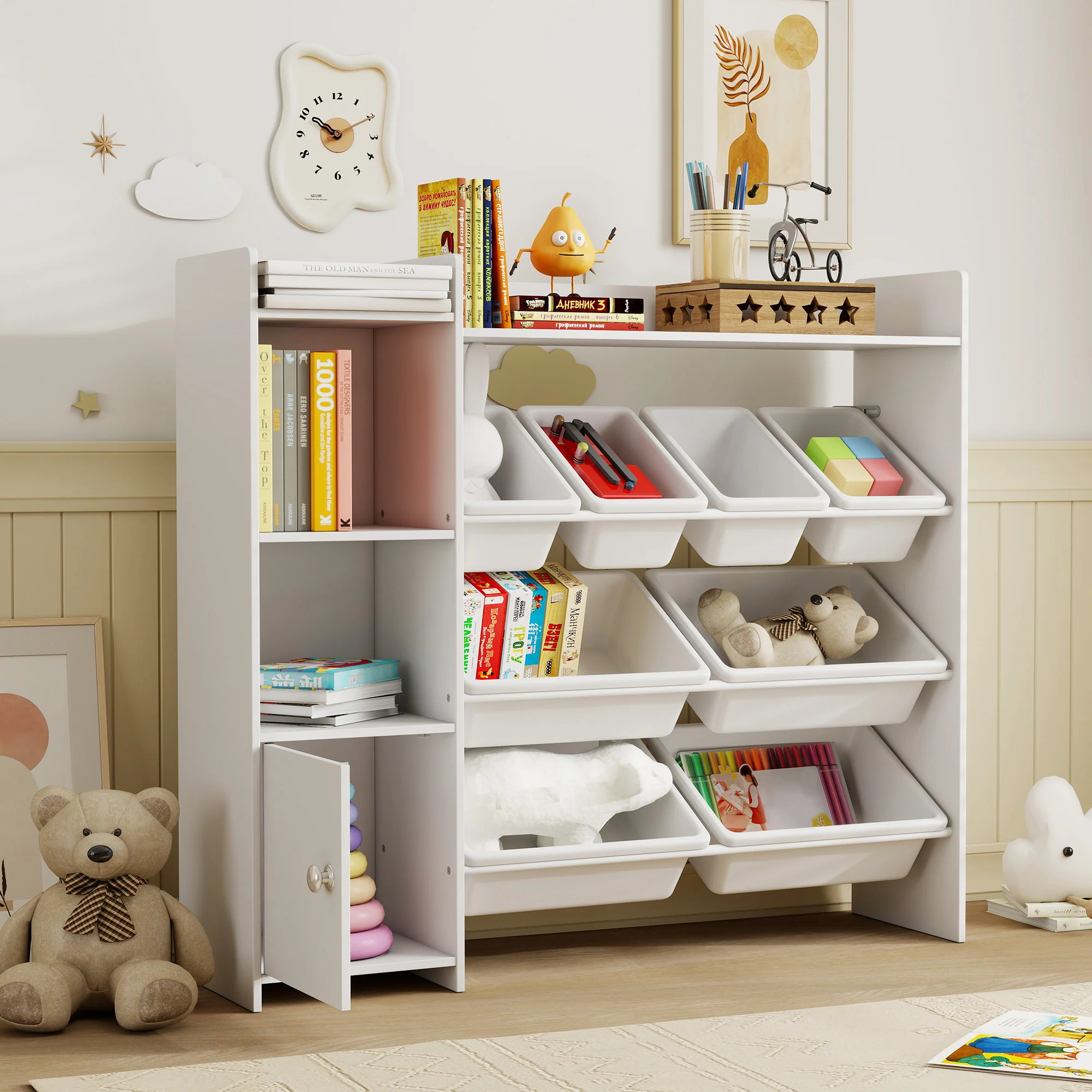 AIYAPLAY Toy Storage Unit With 8 Removable Bins, Storage Shelves, Cabinet - Image 9