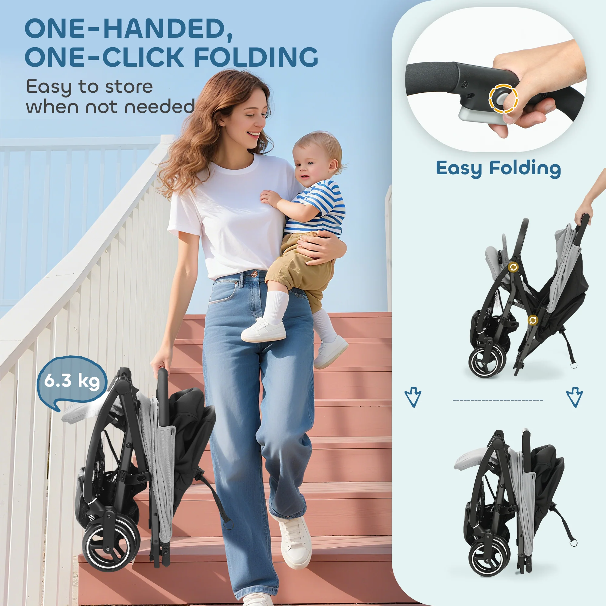 AIYAPLAY Travel Stroller With Easy Folding, Lightweight Pushchair - Image 13