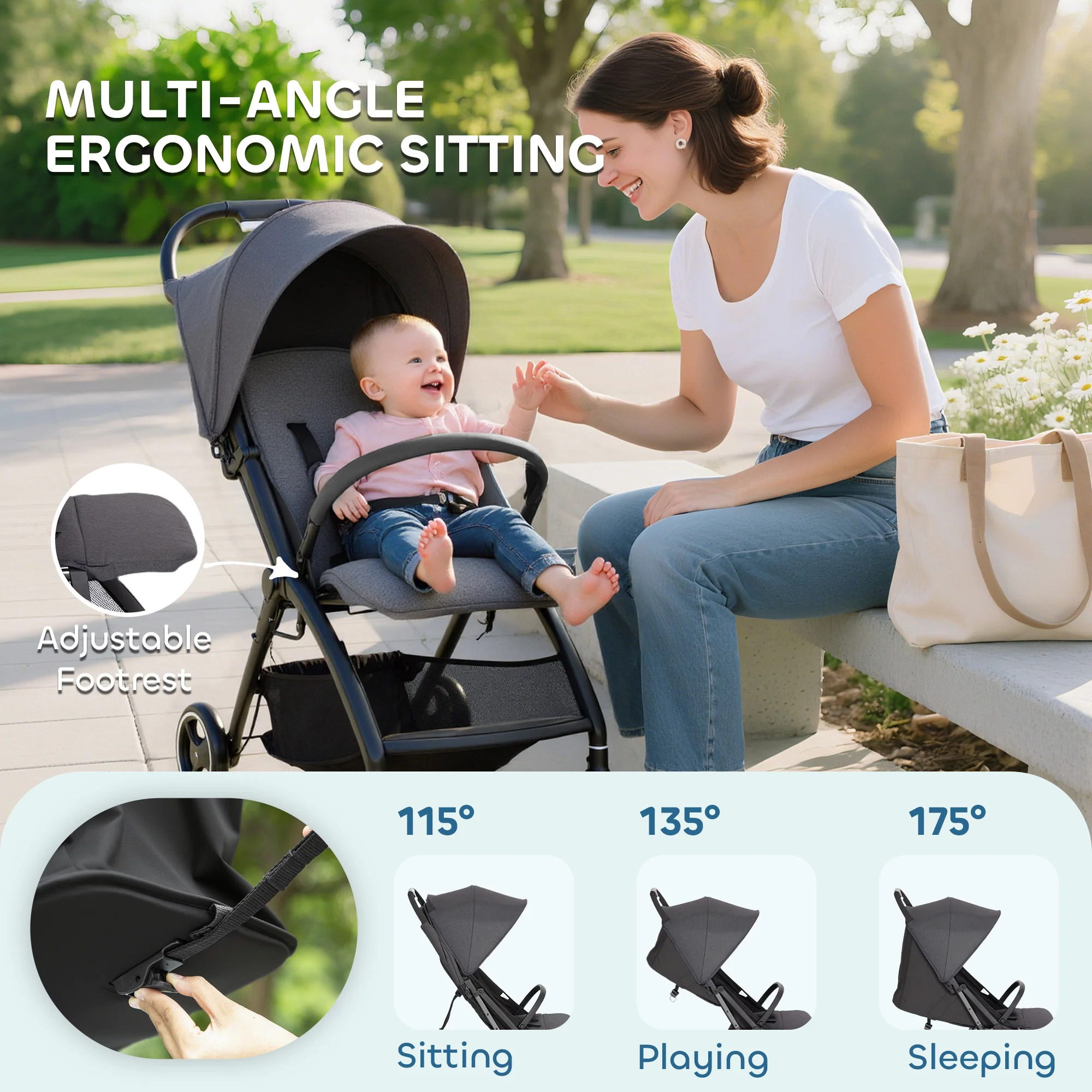 AIYAPLAY Travel Stroller With Easy Folding, Lightweight Pushchair - Image 3