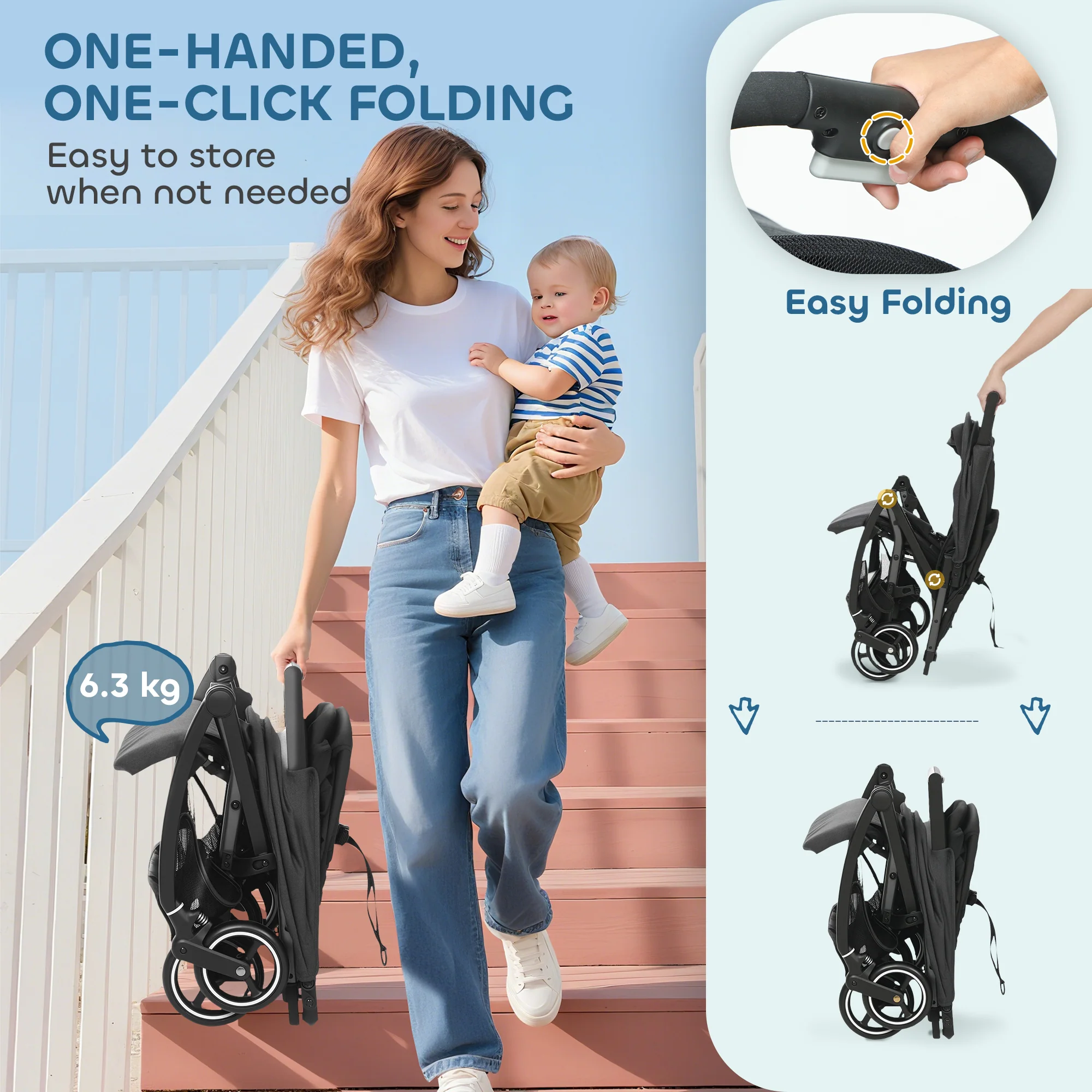 AIYAPLAY Travel Stroller With Easy Folding, Lightweight Pushchair - Image 4