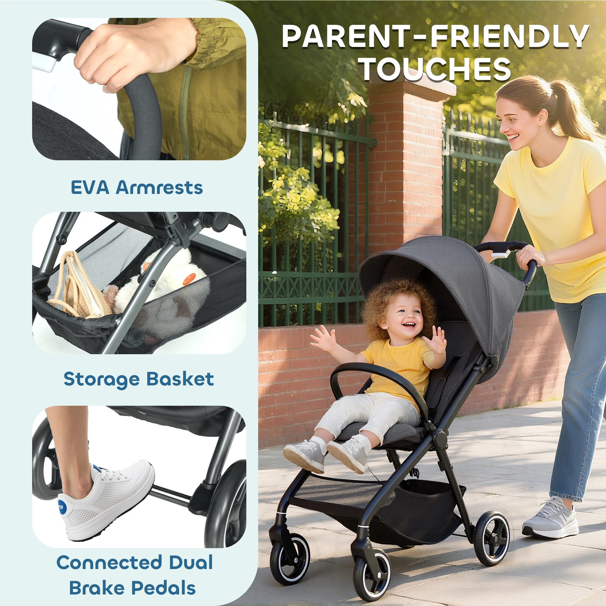 AIYAPLAY Travel Stroller With Easy Folding, Lightweight Pushchair - Image 6