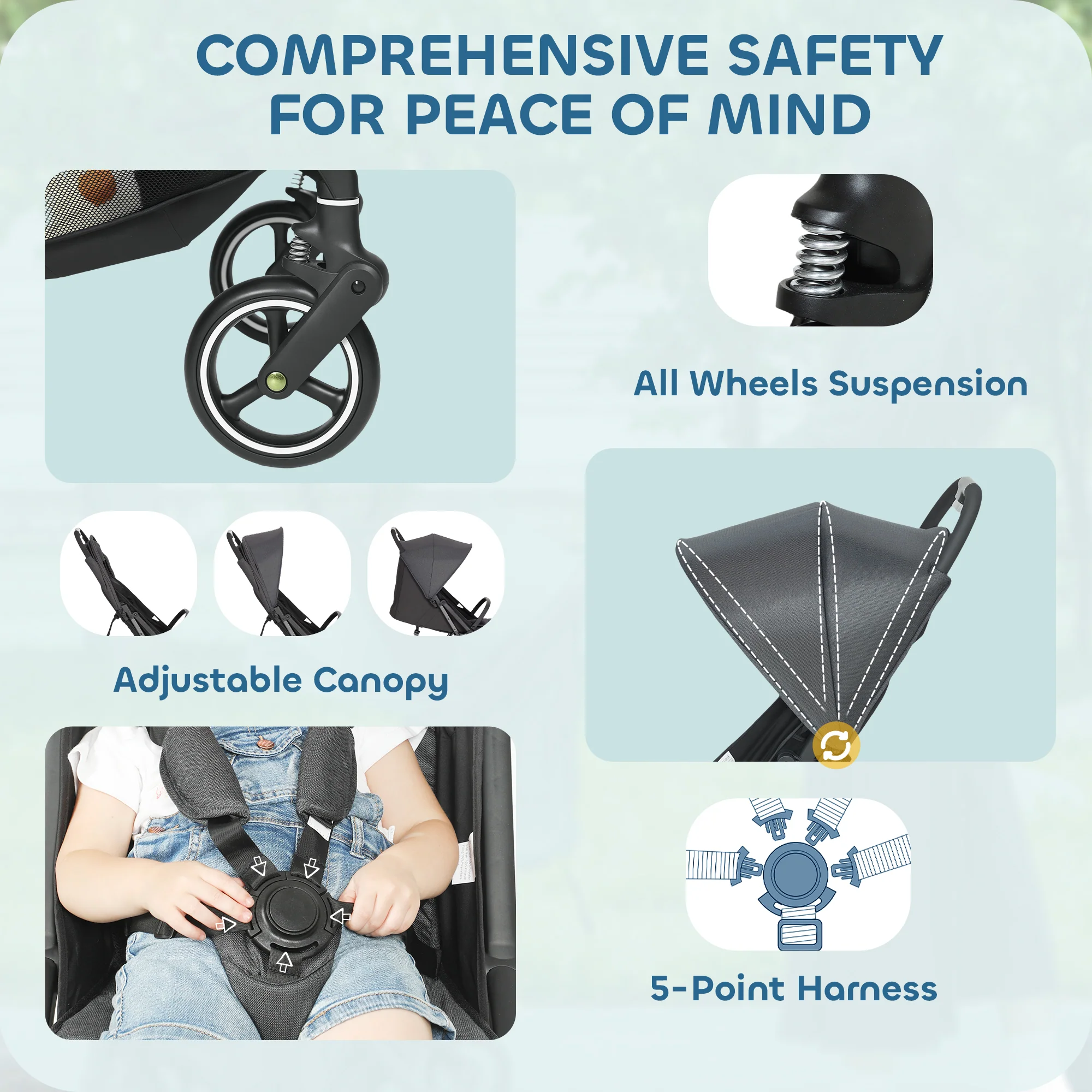 AIYAPLAY Travel Stroller With Easy Folding, Lightweight Pushchair - Image 7