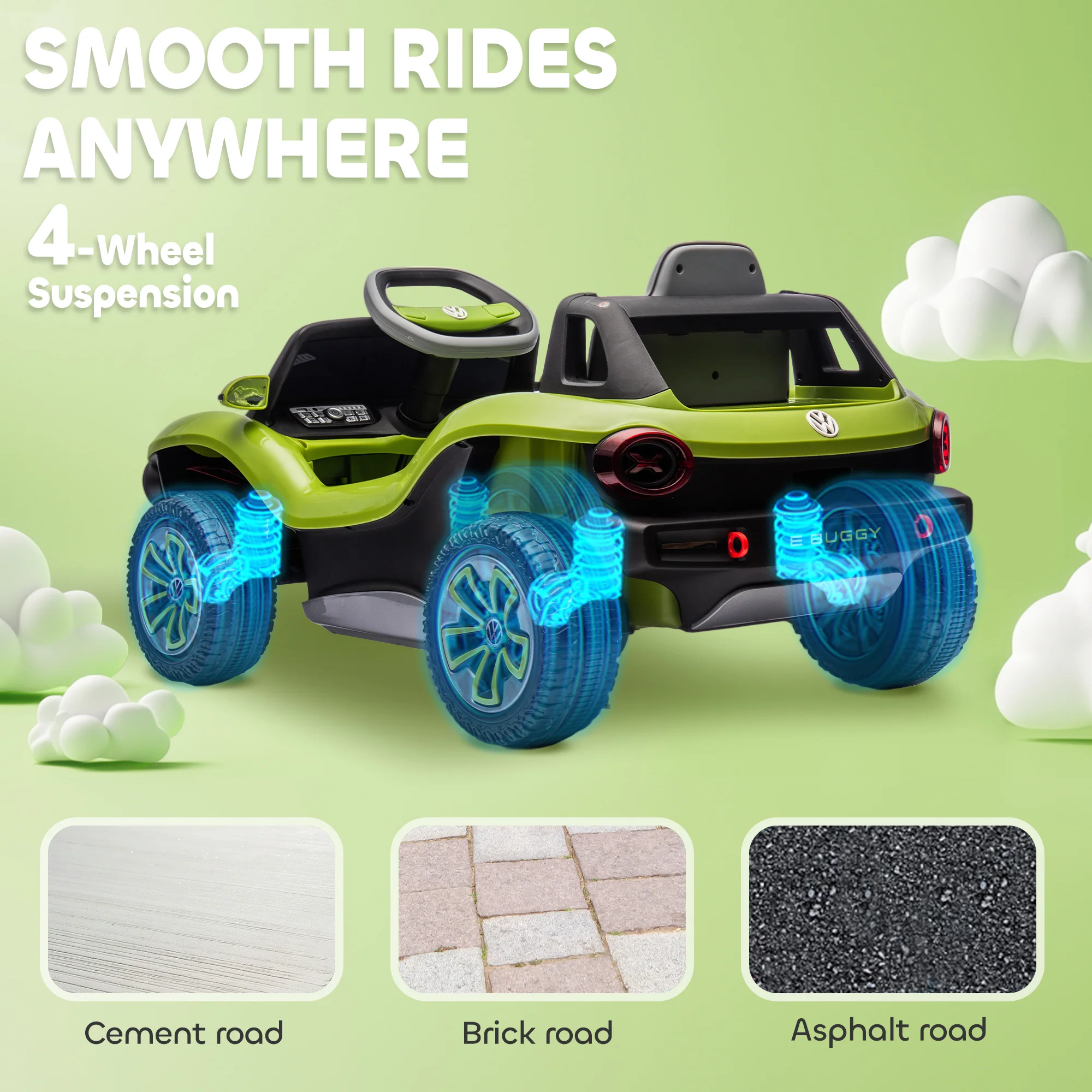 AIYAPLAY Volkswagen Licensed Kids Electric Car W/ Remote, Suspension, Green - Image 7