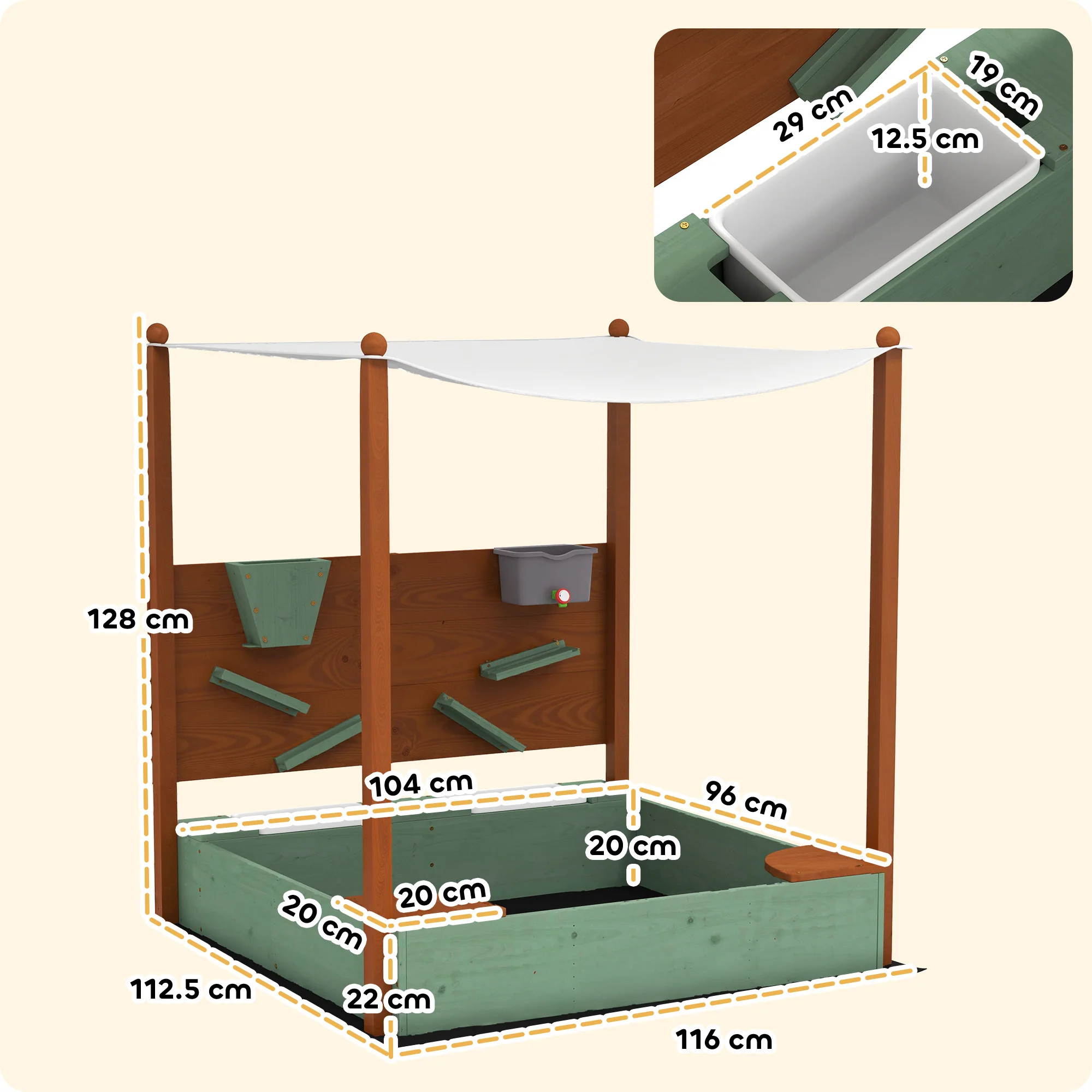 AIYAPLAY Wood Sandpit for Kids with Canopy for Garden, Beach, Green - Image 5