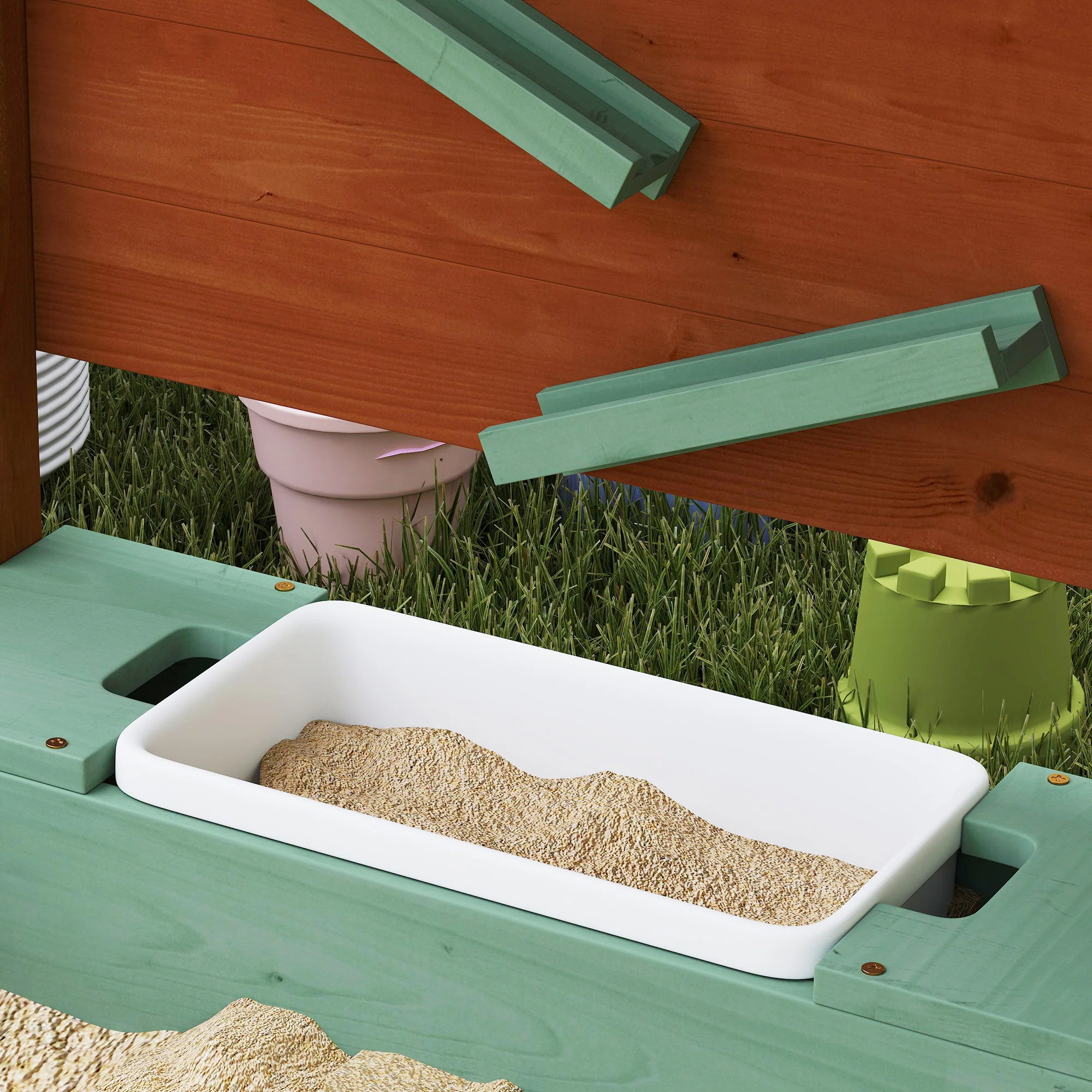 AIYAPLAY Wood Sandpit for Kids with Canopy for Garden, Beach, Green - Image 9