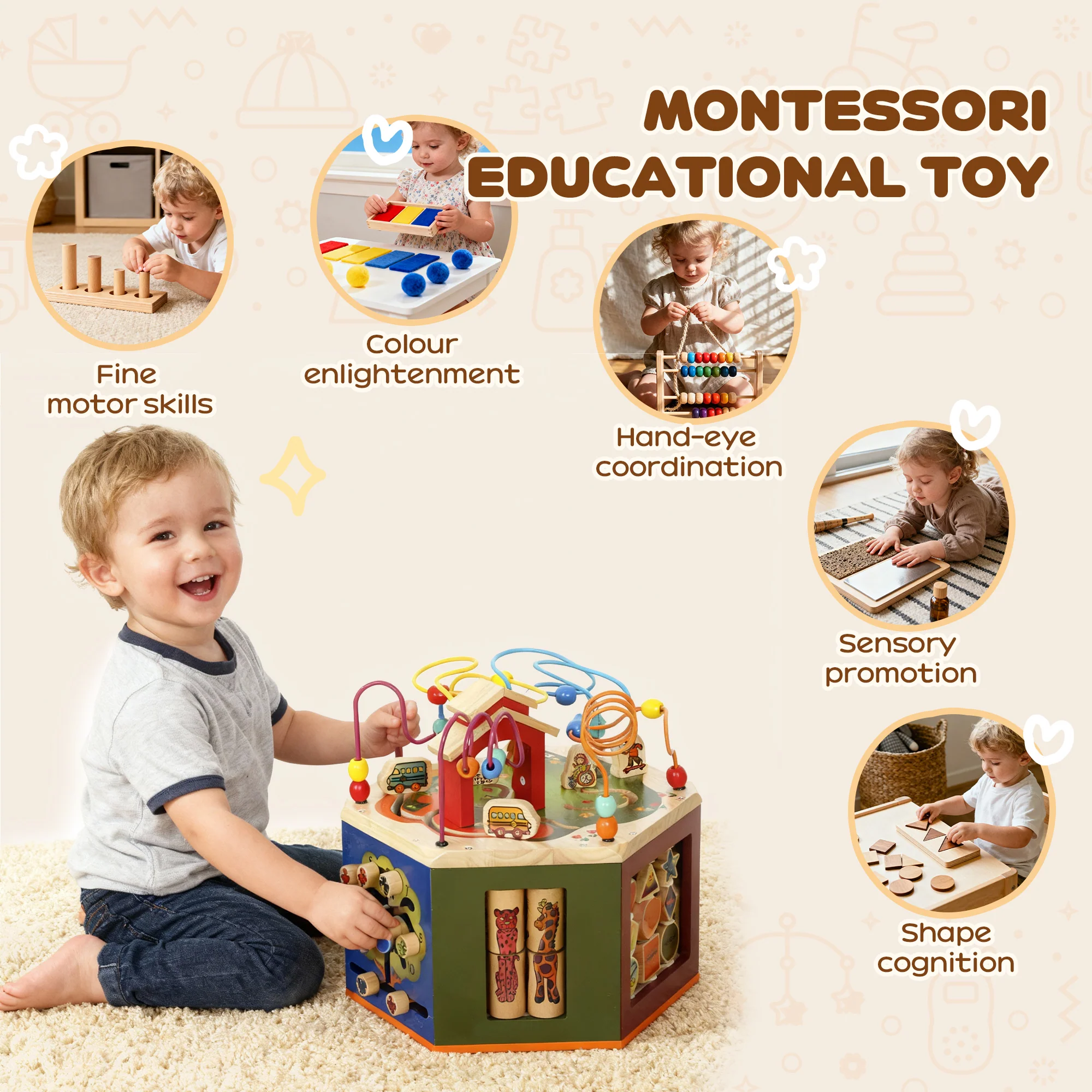 AIYAPLAY Wooden Activity Cube, 8 in 1 Baby Activity Cube Toys for 18M+ - Image 6