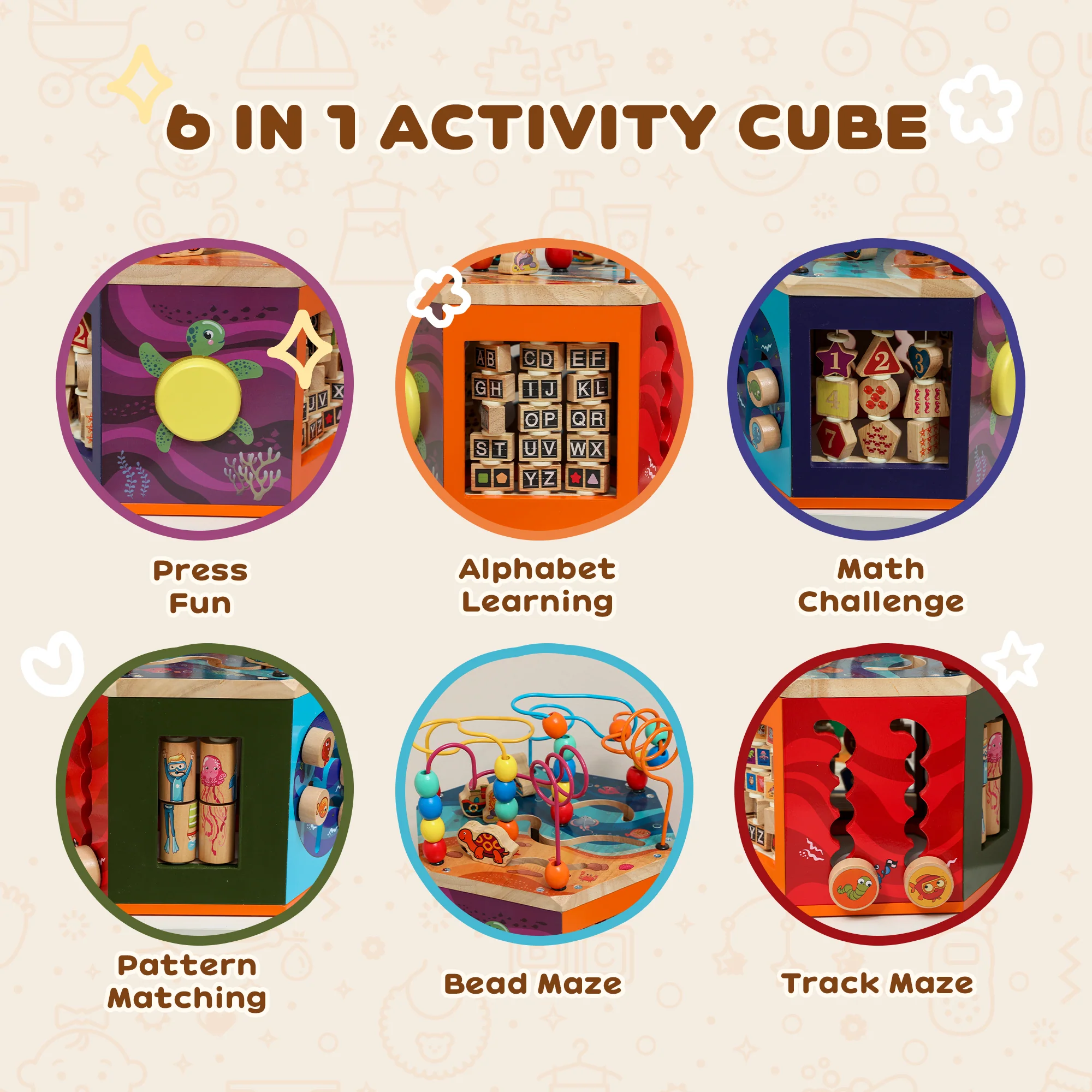 AIYAPLAY Wooden Activity Cube for Toddlers 18+ Months with Bead Maze - Image 3