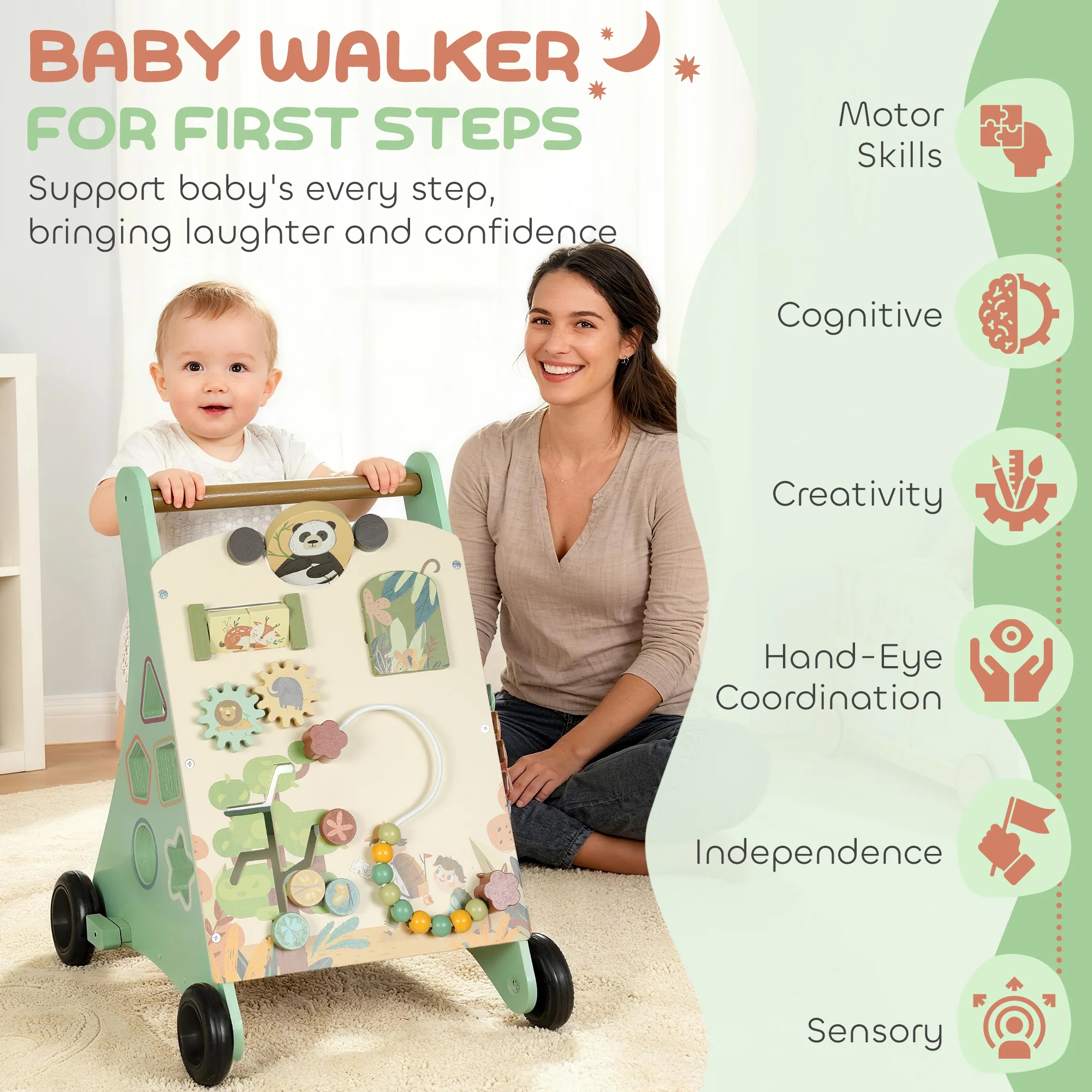AIYAPLAY Wooden Baby Walker with Speed Control, Montessori-Inspired Centre - Image 3