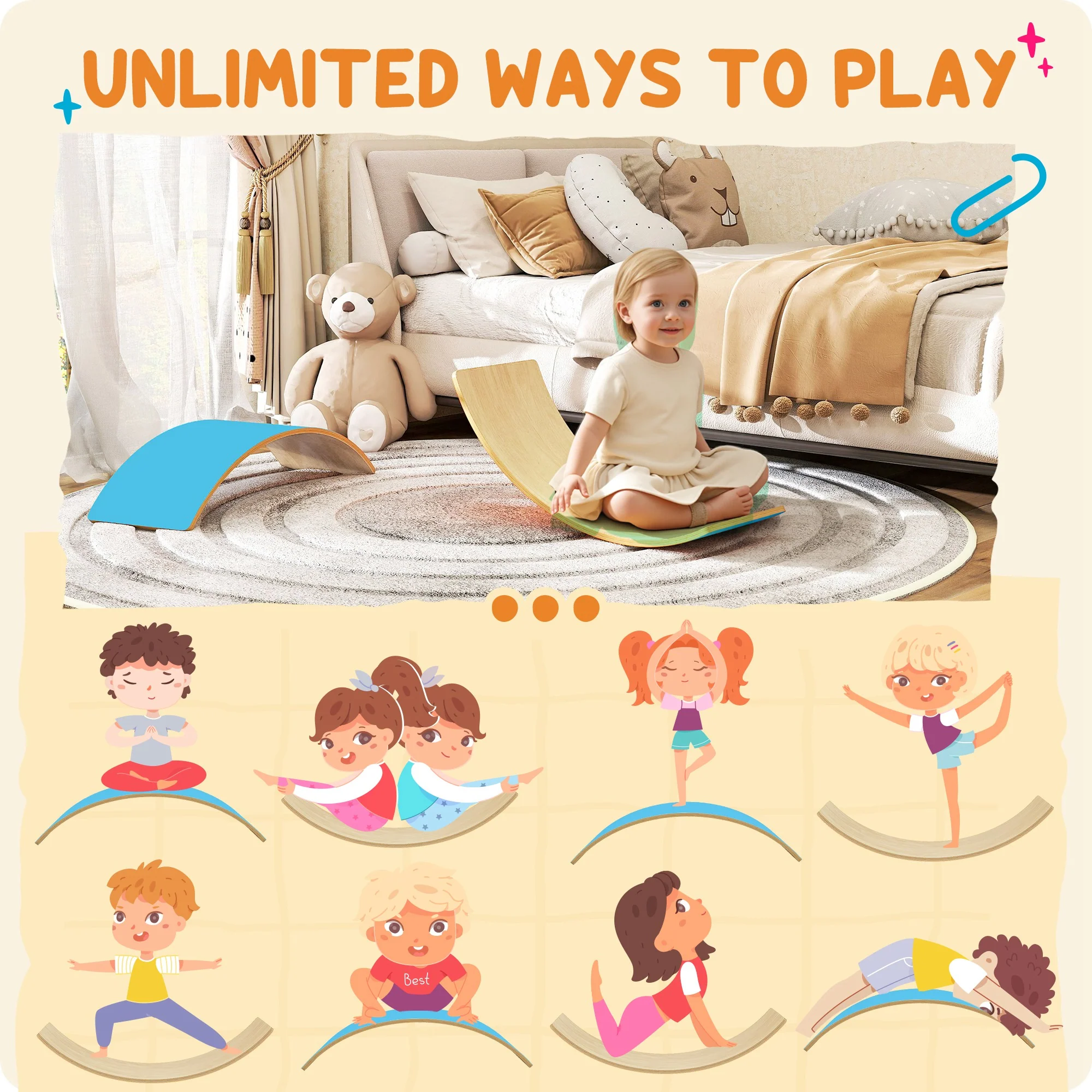 AIYAPLAY Wooden Balance Board For Kids, Wobble Board With Felt, Blue - Image 6