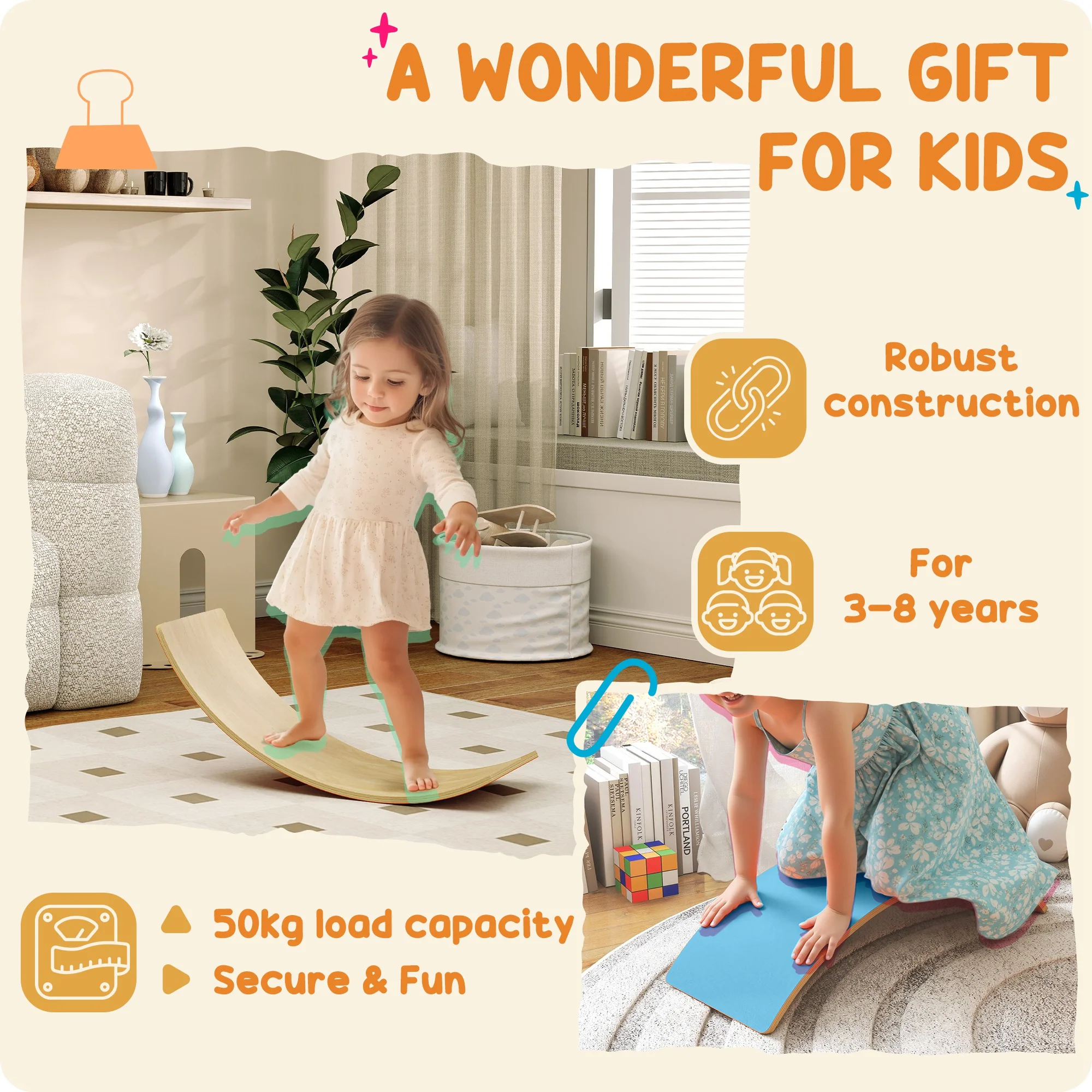 AIYAPLAY Wooden Balance Board For Kids, Wobble Board With Felt, Blue - Image 7