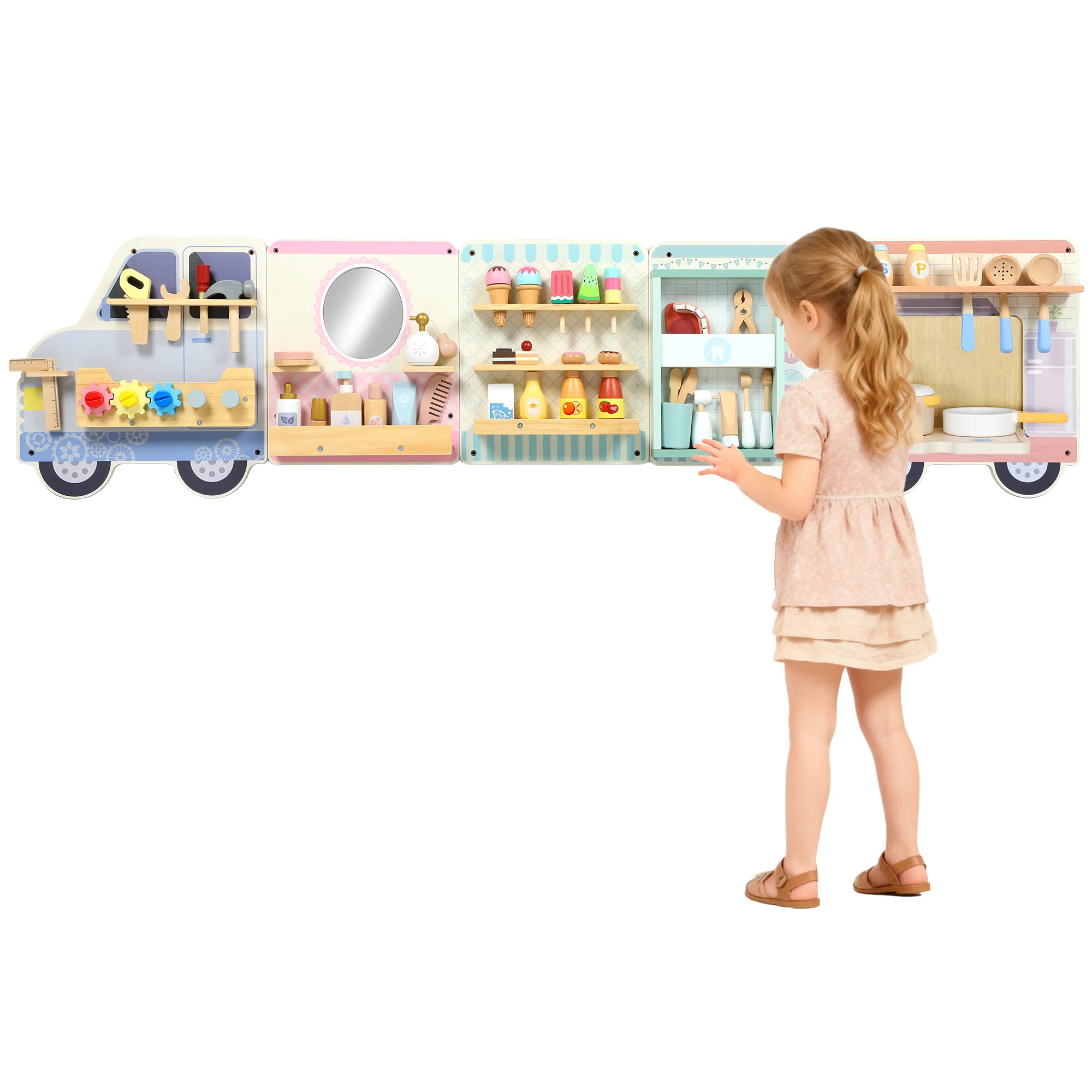 AIYAPLAY Wooden Busy Board, 5 in 1 Wall Panel Sensory Toy for Kids
