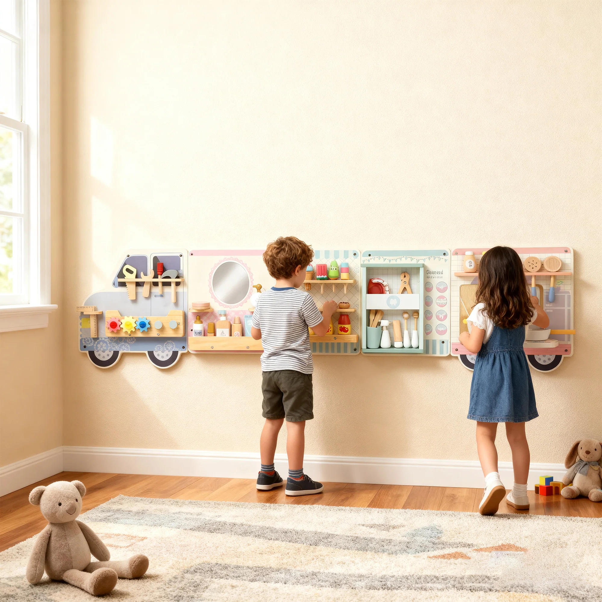 AIYAPLAY Wooden Busy Board, 5 in 1 Wall Panel Sensory Toy for Kids - Image 2