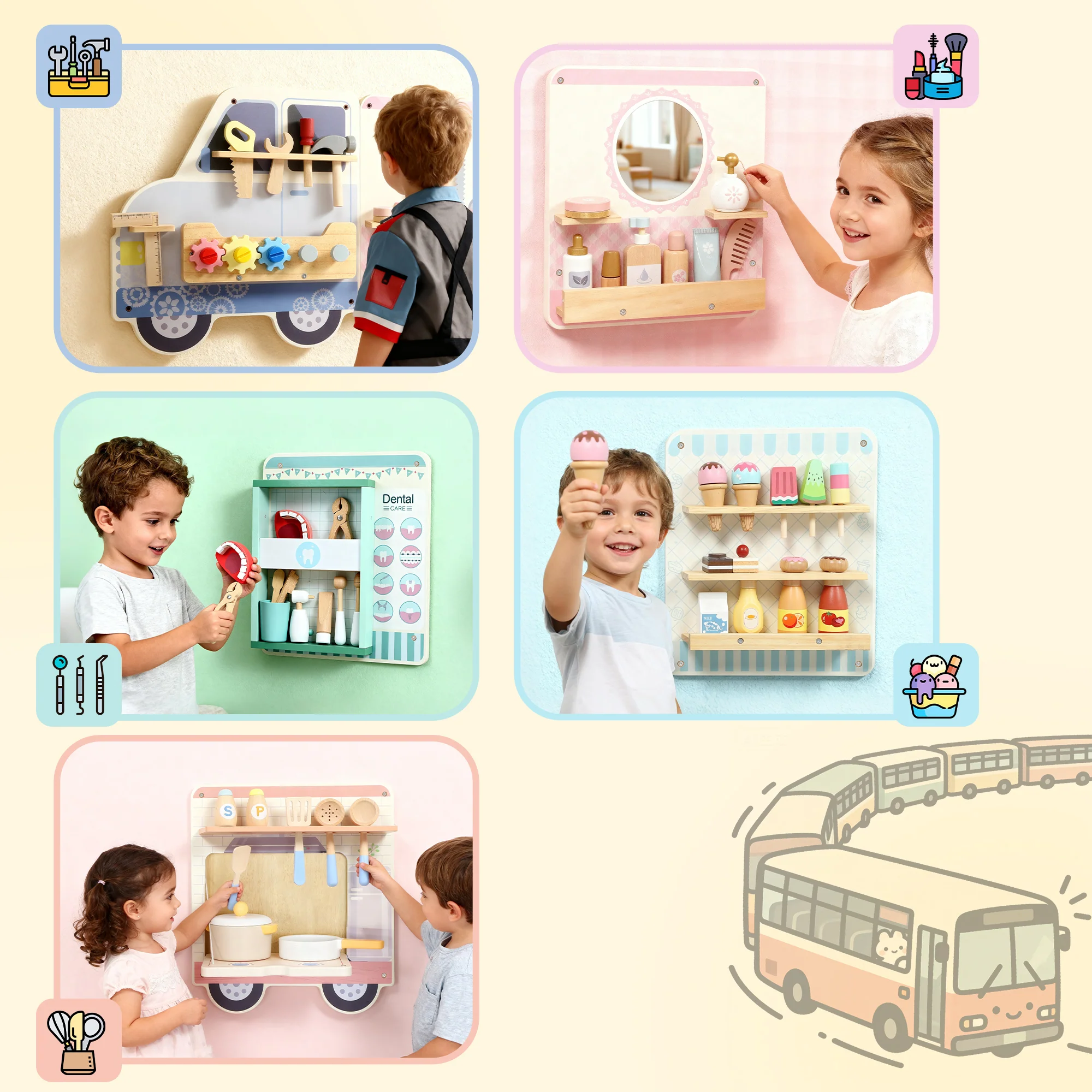AIYAPLAY Wooden Busy Board, 5 in 1 Wall Panel Sensory Toy for Kids - Image 4