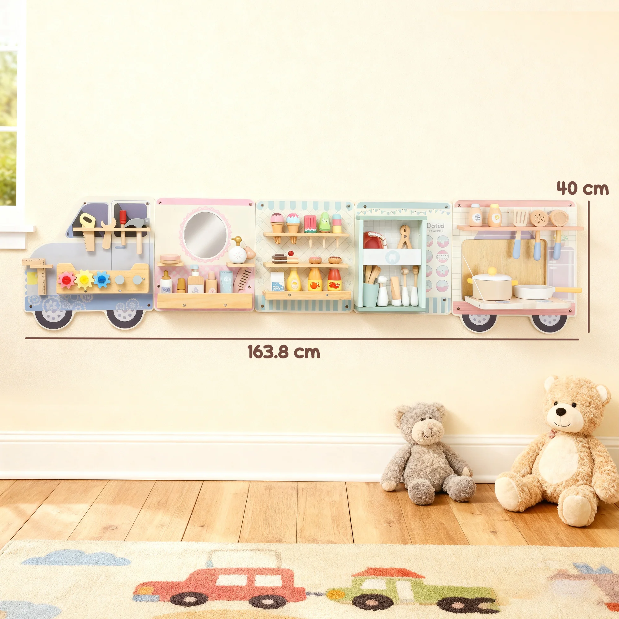 AIYAPLAY Wooden Busy Board, 5 in 1 Wall Panel Sensory Toy for Kids - Image 5