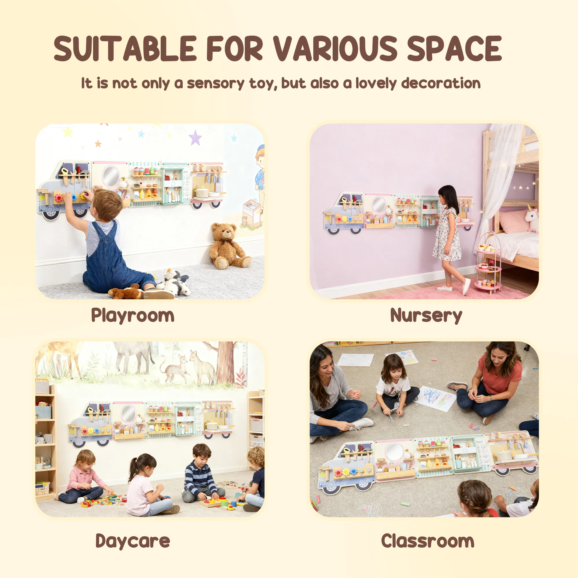 AIYAPLAY Wooden Busy Board, 5 in 1 Wall Panel Sensory Toy for Kids - Image 8